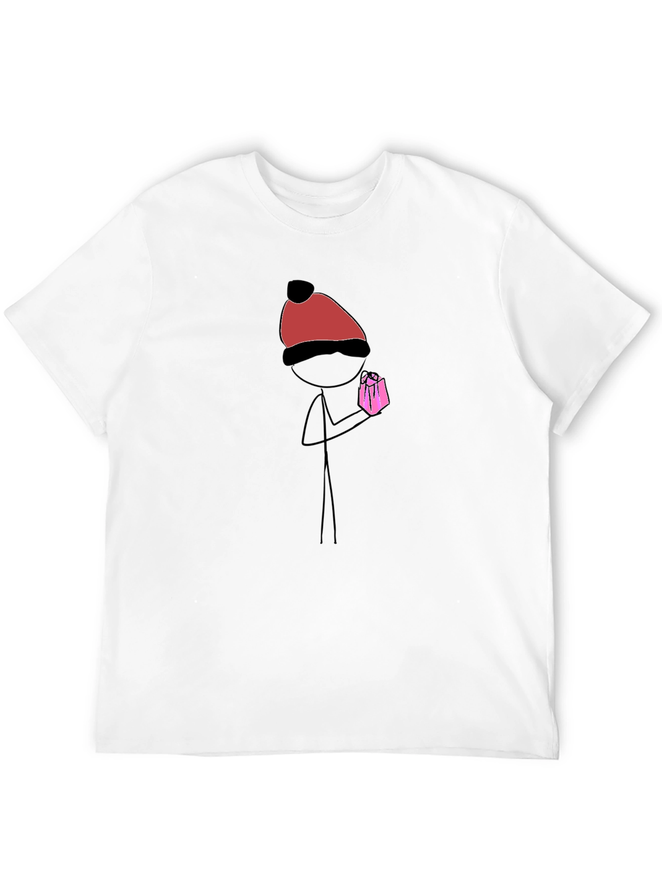 Stick Figure Pink Present Graphic Tee