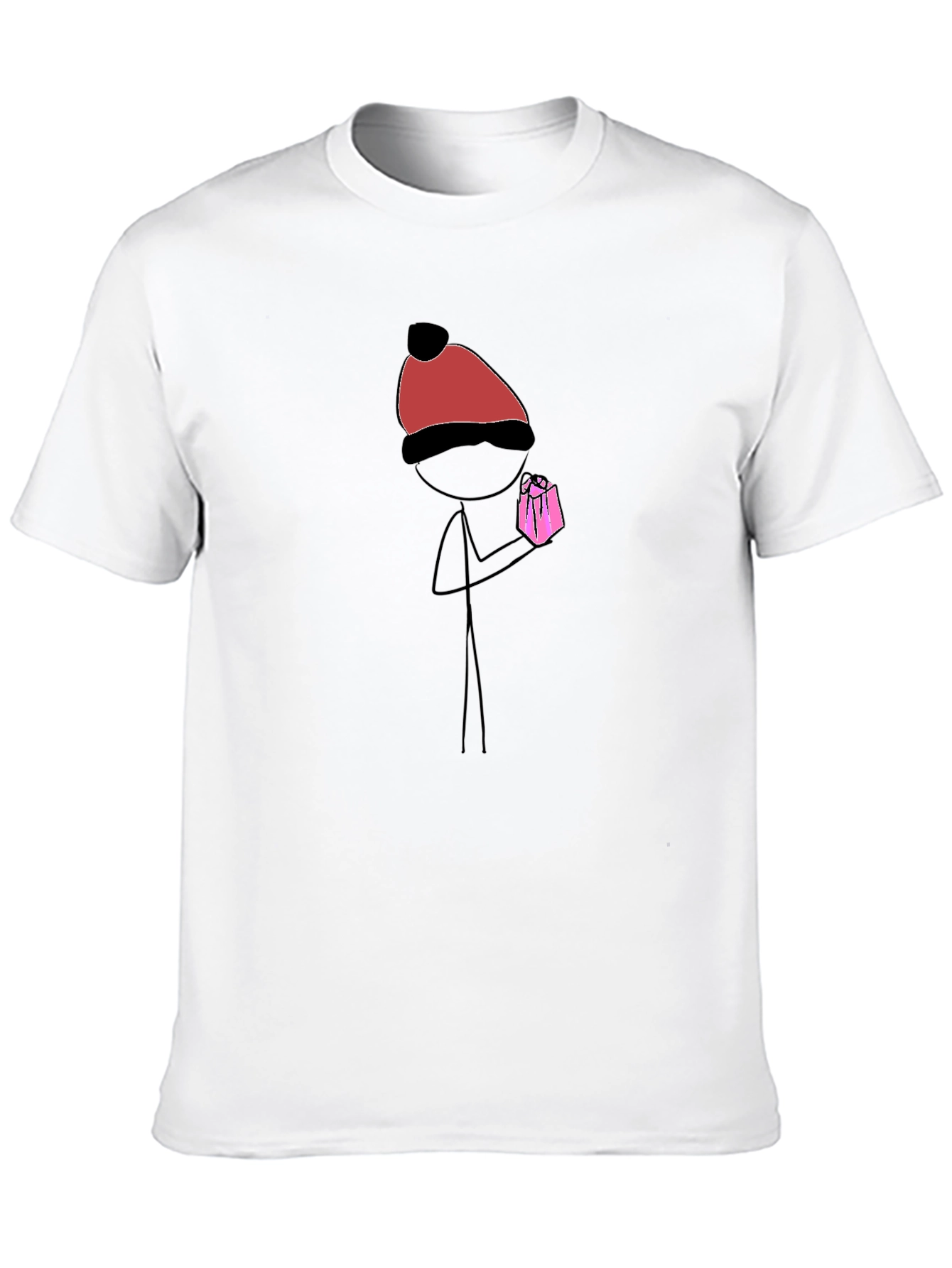 Stick Figure Pink Present Graphic Tee