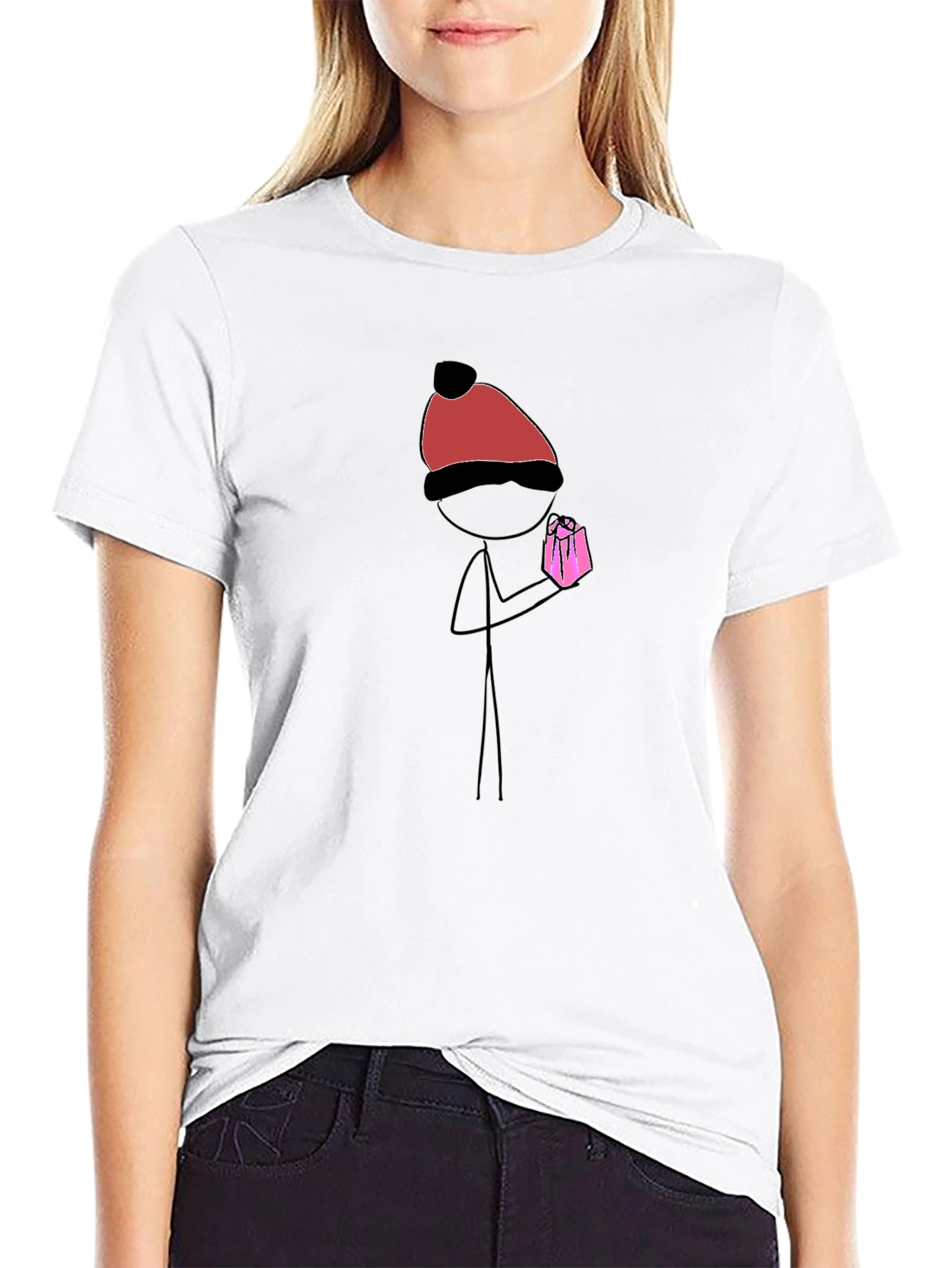 Stick Figure Pink Present Graphic Tee