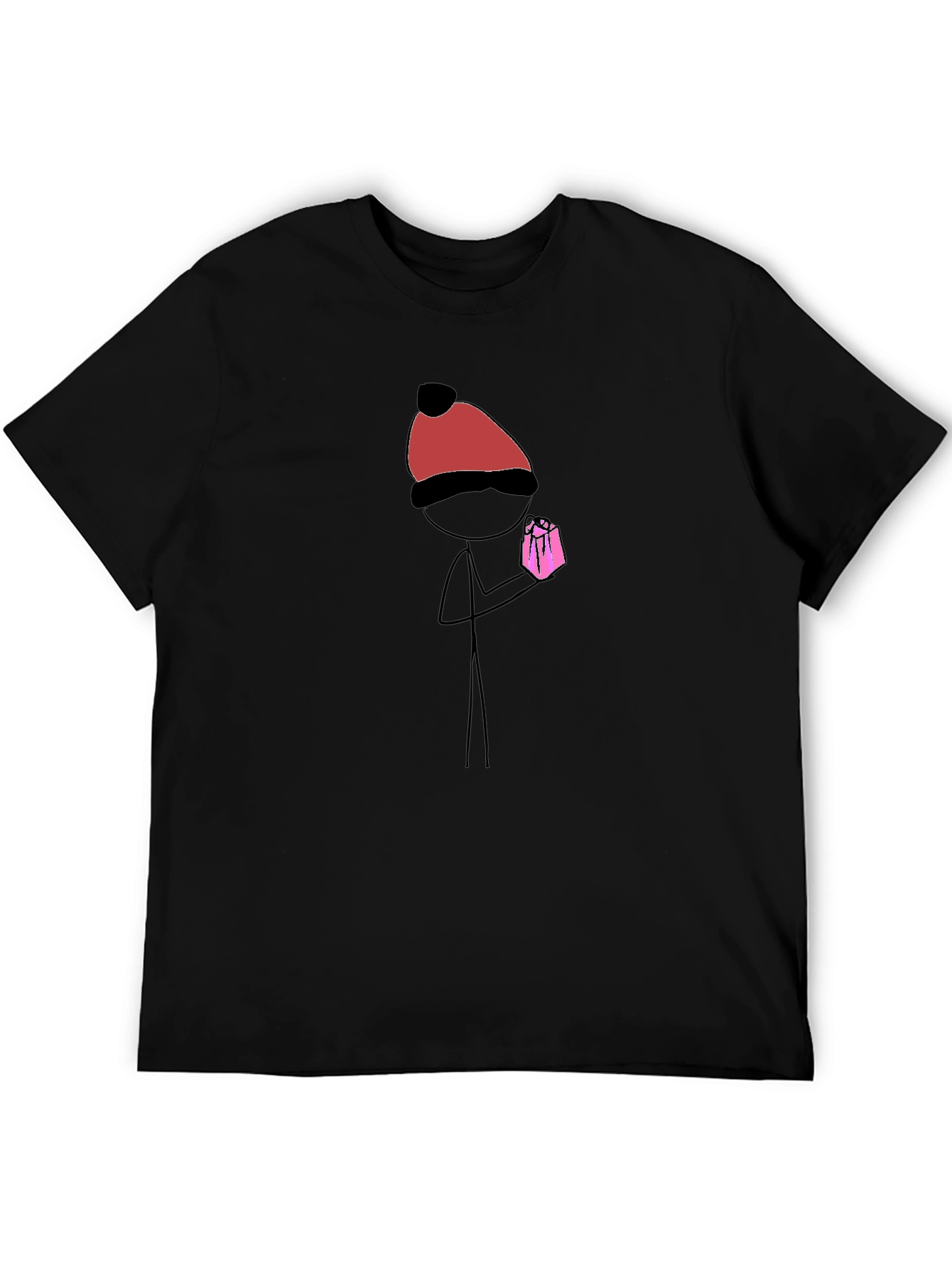 Stick Figure Pink Present Graphic Tee