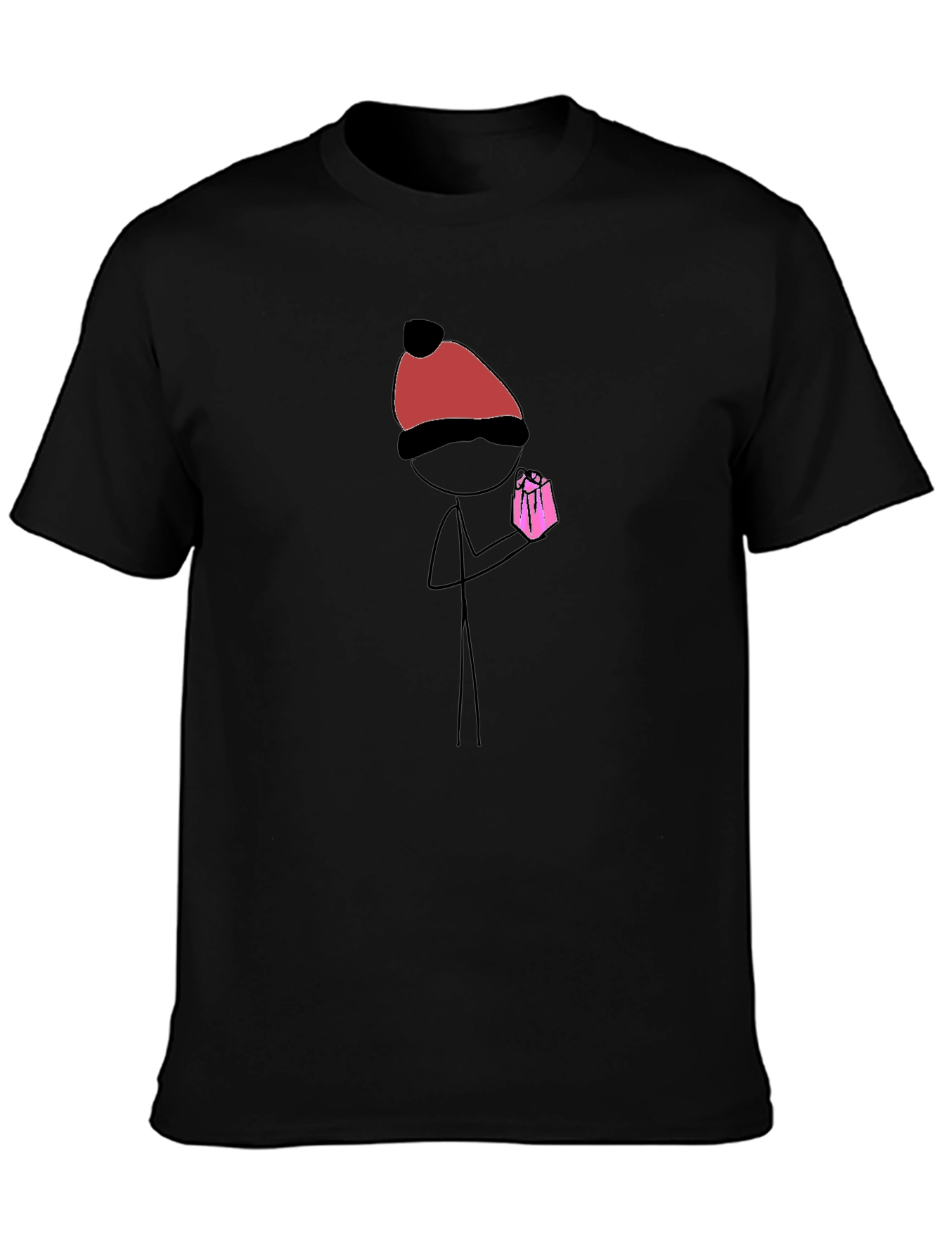 Stick Figure Pink Present Graphic Tee