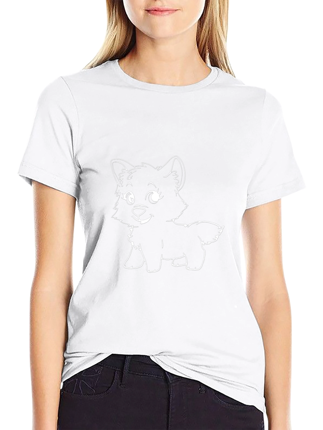 Cute Cartoon Puppy Graphic Tee - Black