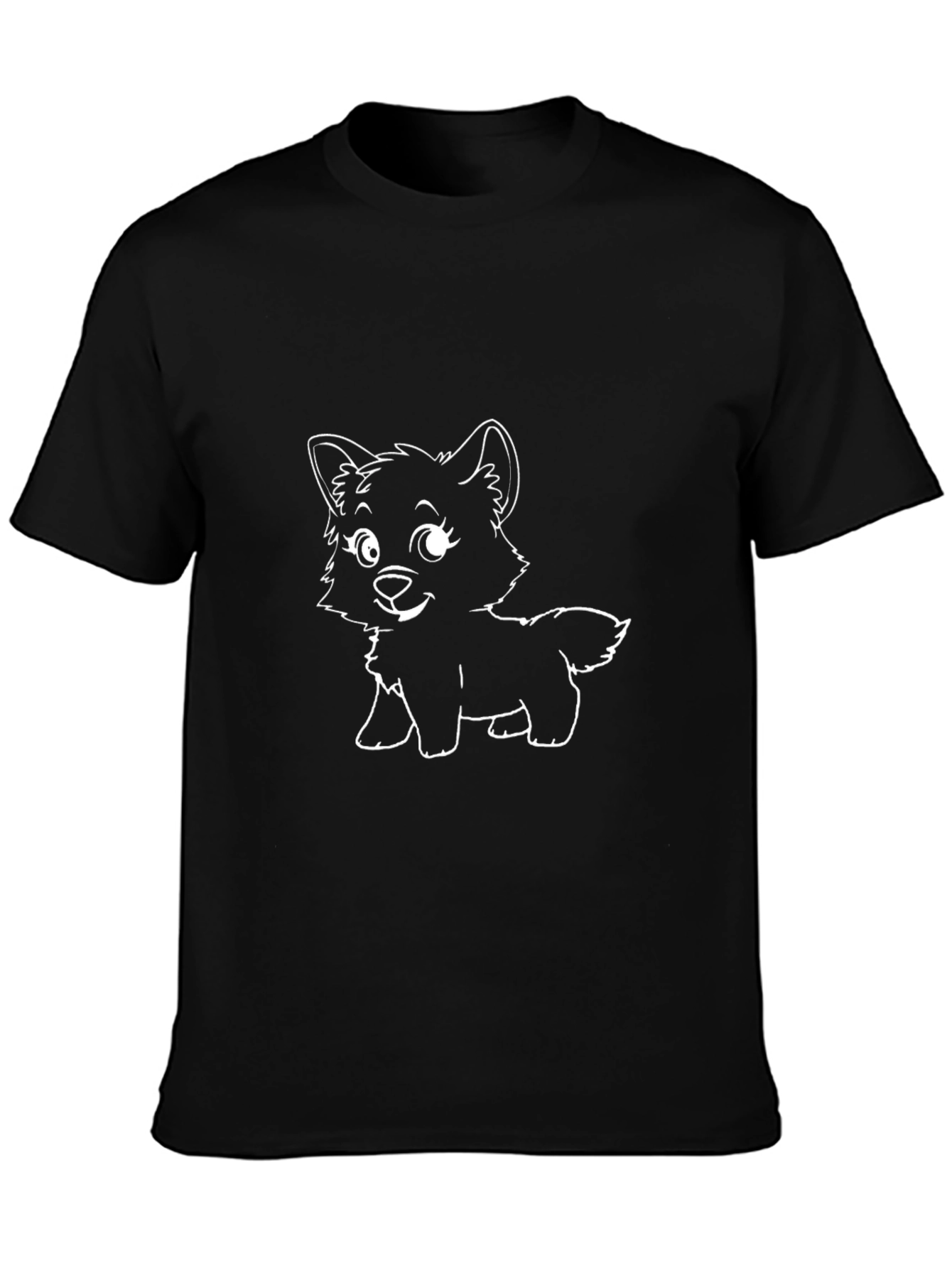 Cute Cartoon Puppy Graphic Tee - Black