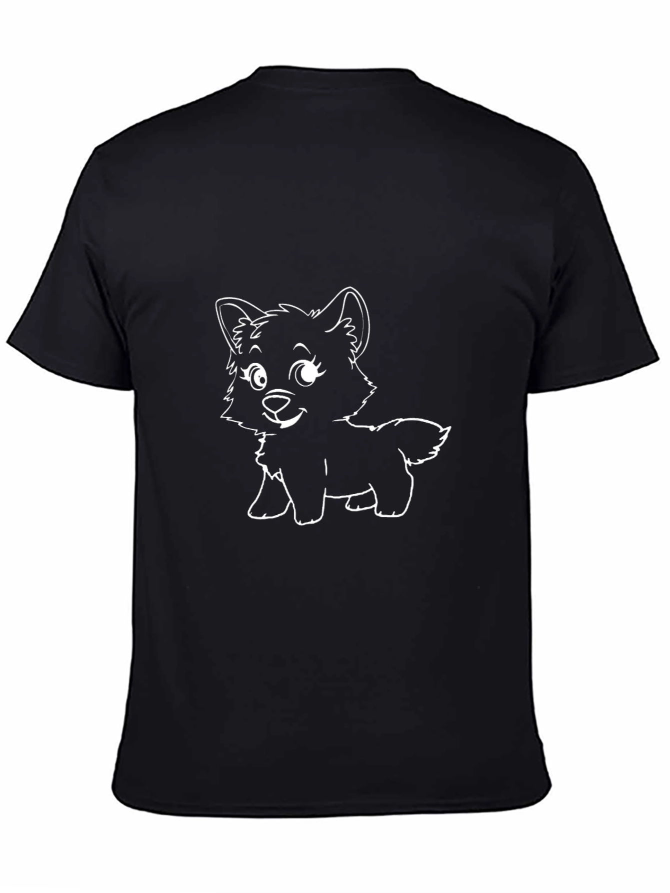 Cute Cartoon Puppy Graphic Tee - Black