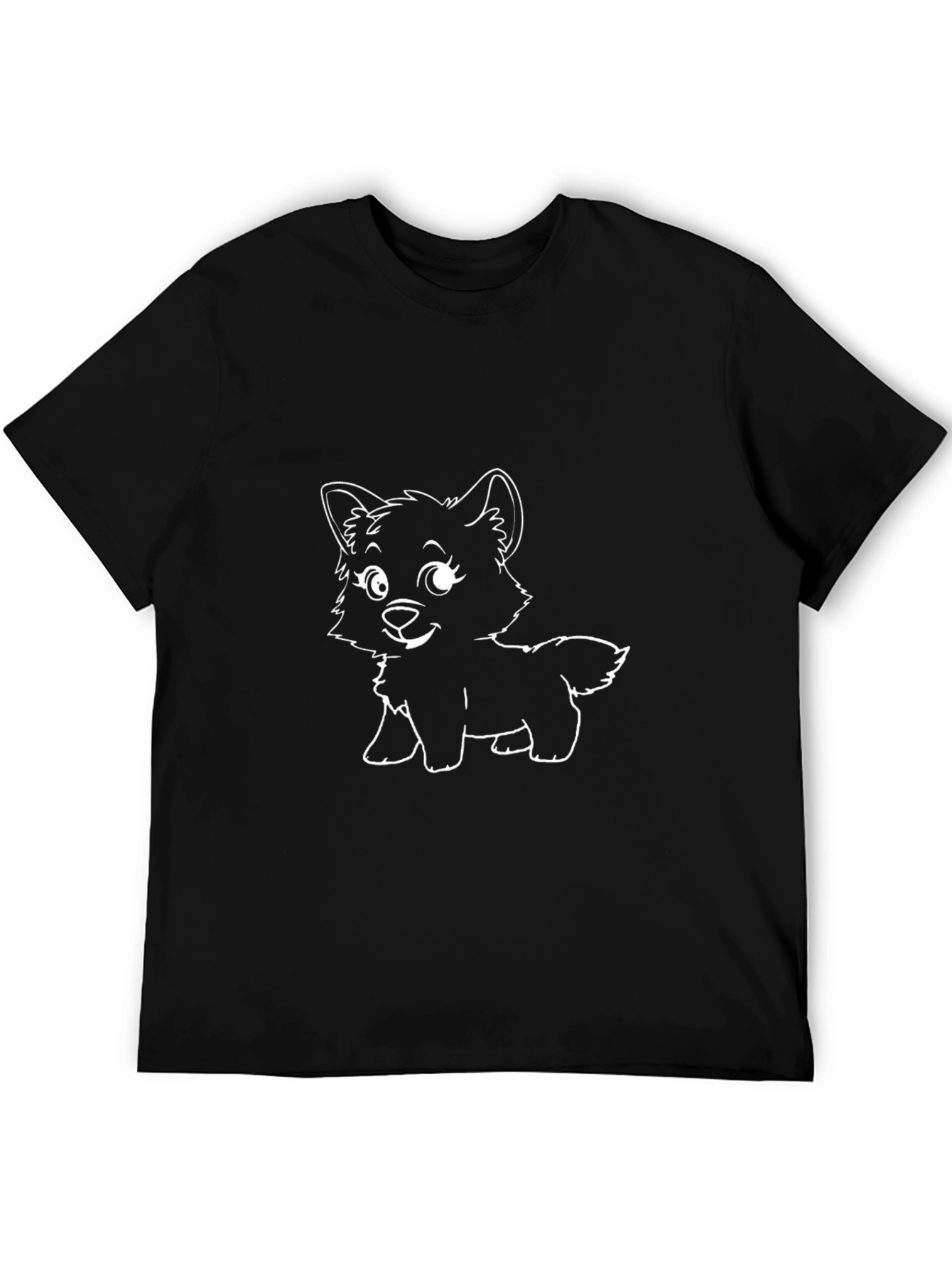 Cute Cartoon Puppy Graphic Tee - Black