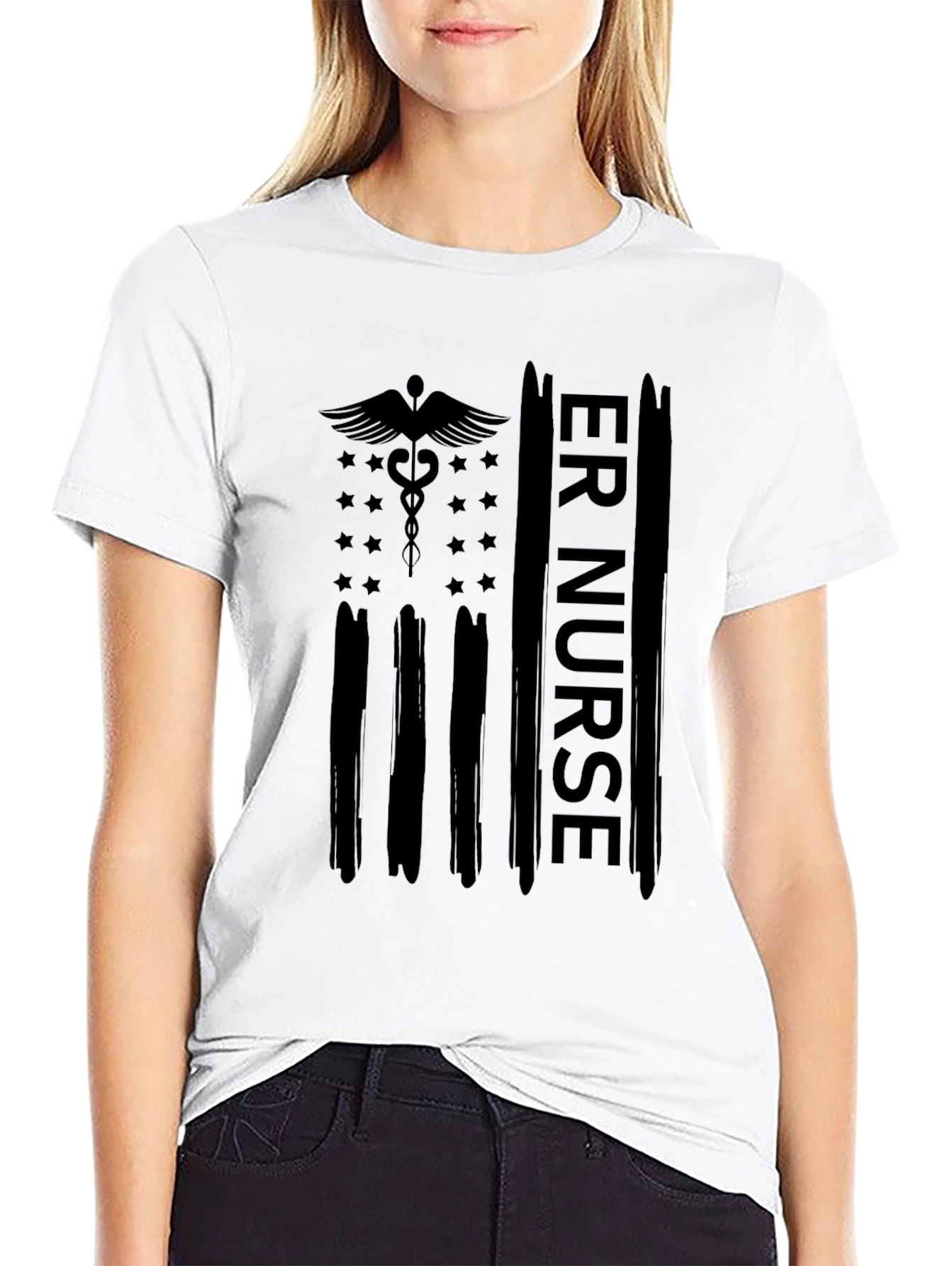 ER Nurse American Flag Graphic T-Shirt