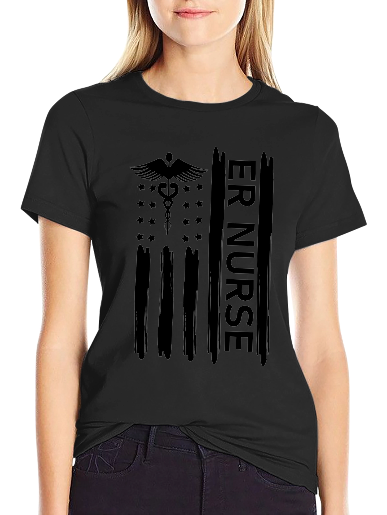 ER Nurse American Flag Graphic T-Shirt