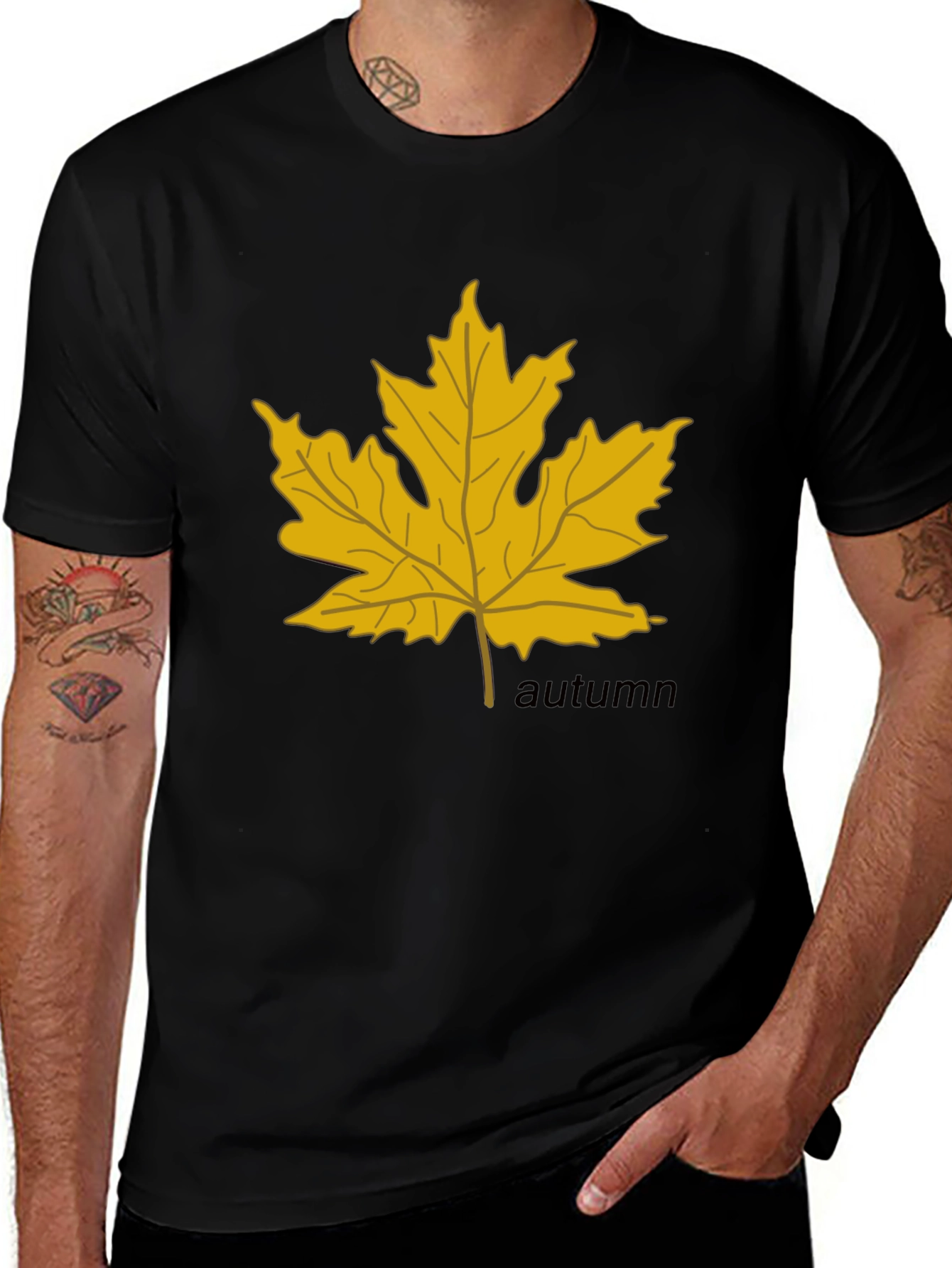 Autumn Maple Leaf Graphic Black T-Shirt