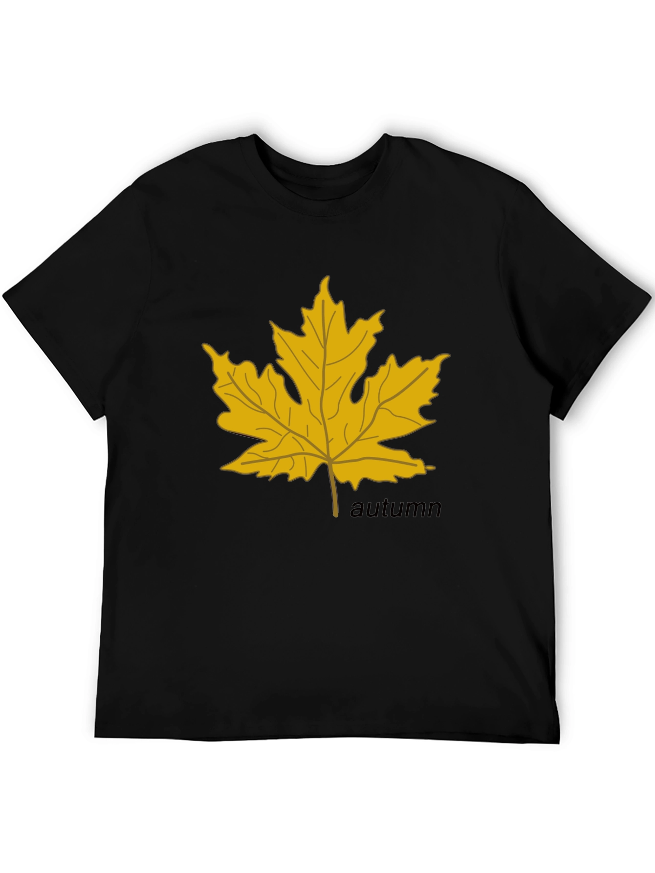Autumn Maple Leaf Graphic Black T-Shirt