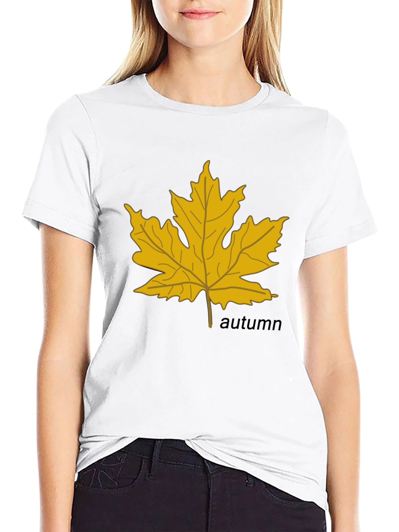 Autumn Maple Leaf Graphic Black T-Shirt