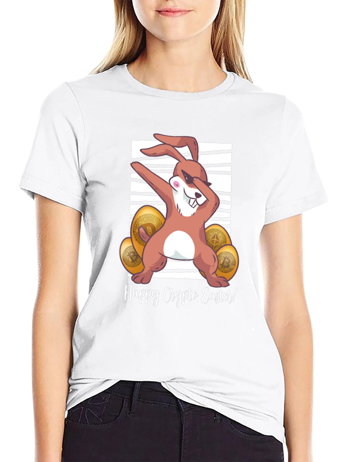 Happy Crypto Easter T-Shirt - Dabbing Bunny Design