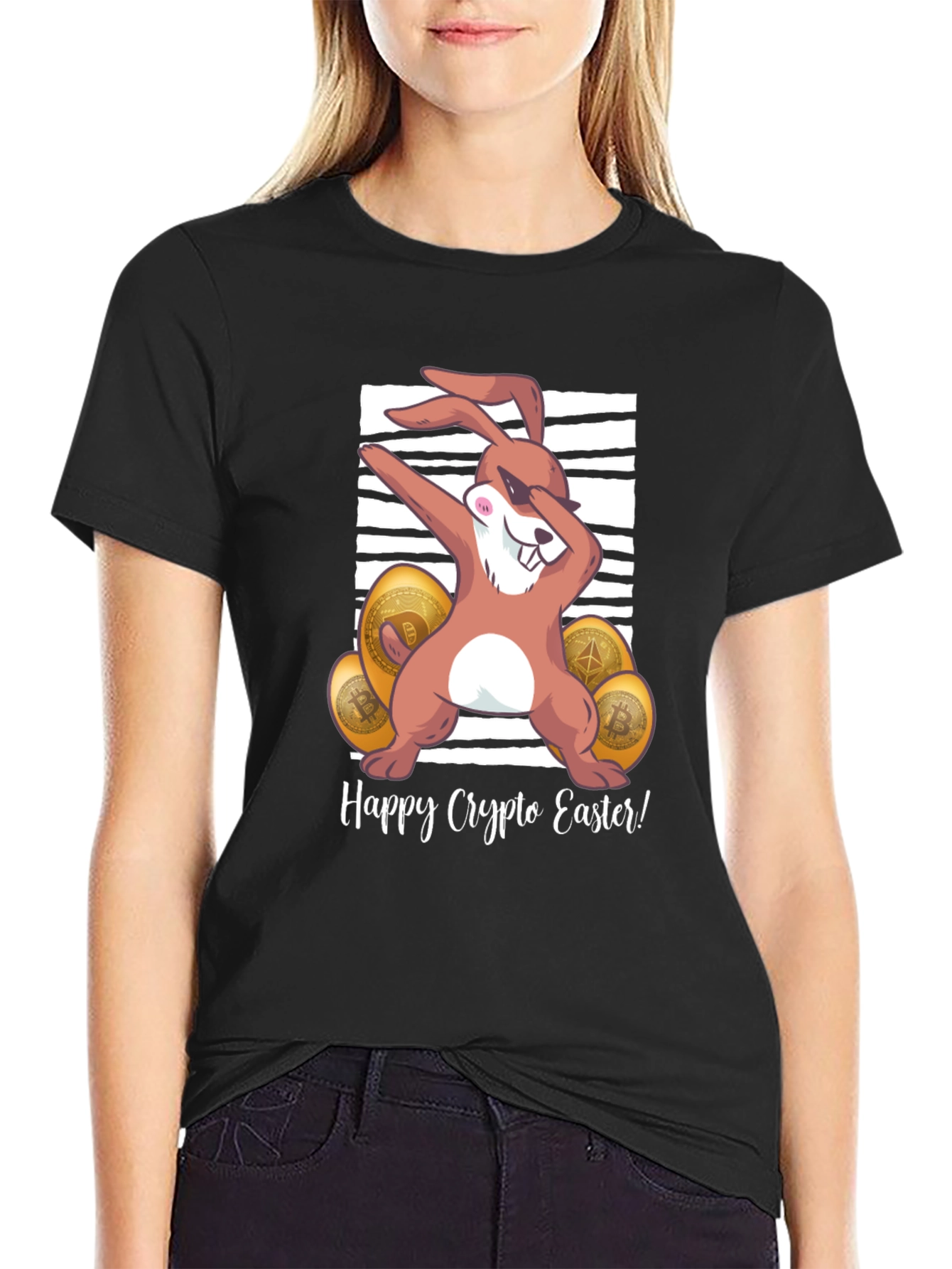 Happy Crypto Easter T-Shirt - Dabbing Bunny Design