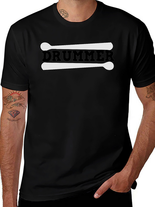 Drummer Graphic Black Cotton T-Shirt