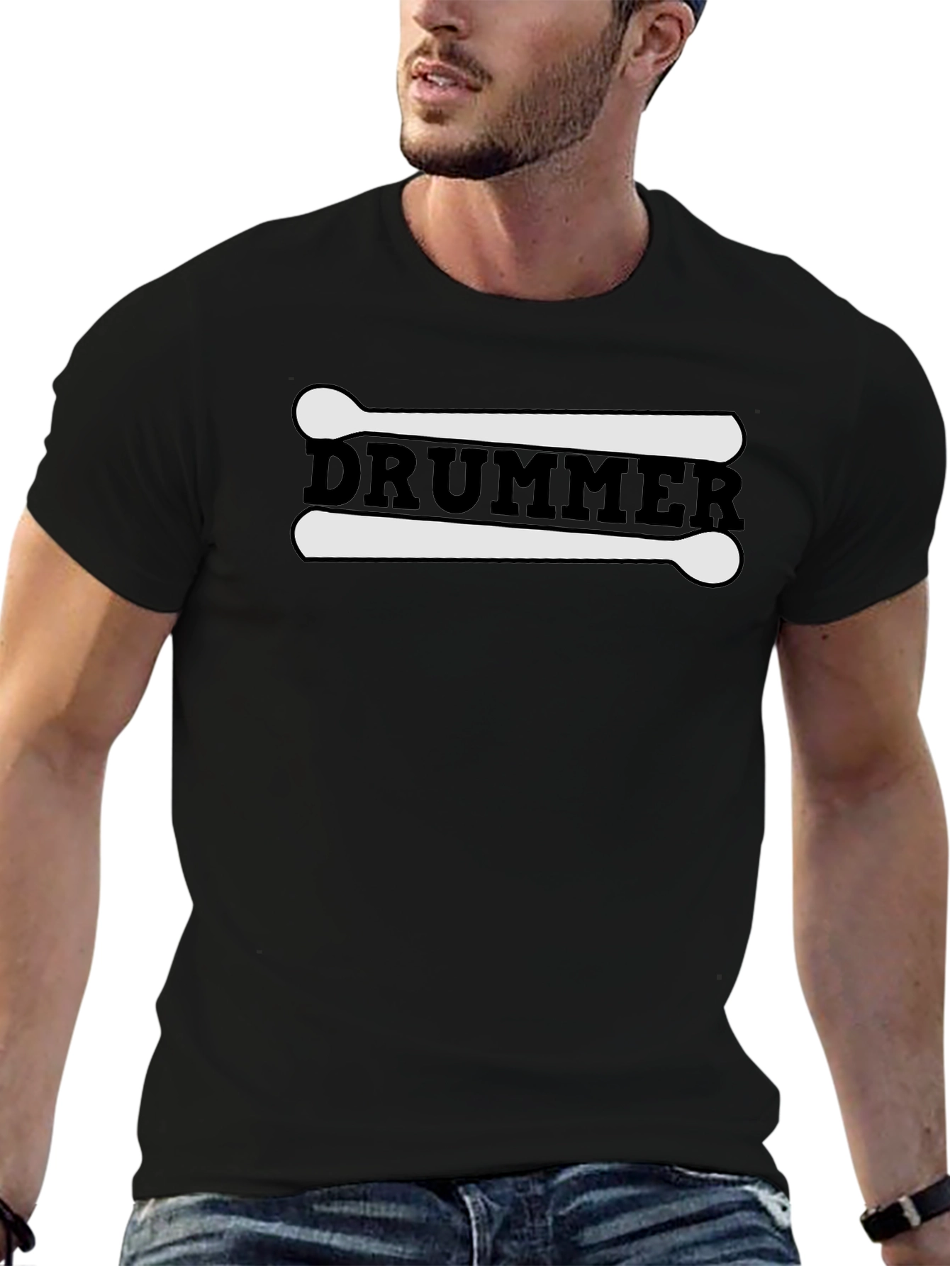 Drummer Graphic Black Cotton T-Shirt