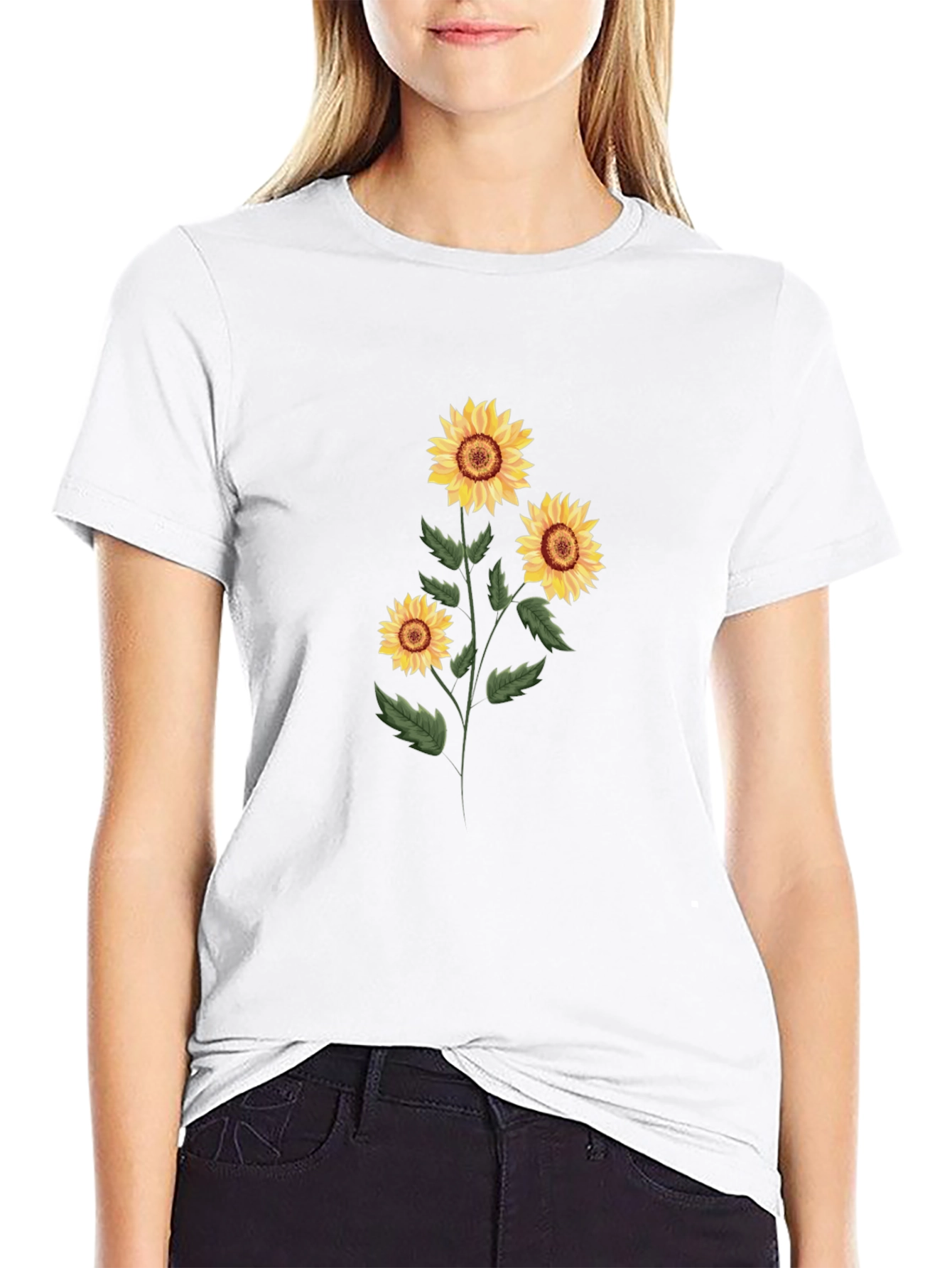 Sunflower Graphic Print Tee - Black Cotton Blend