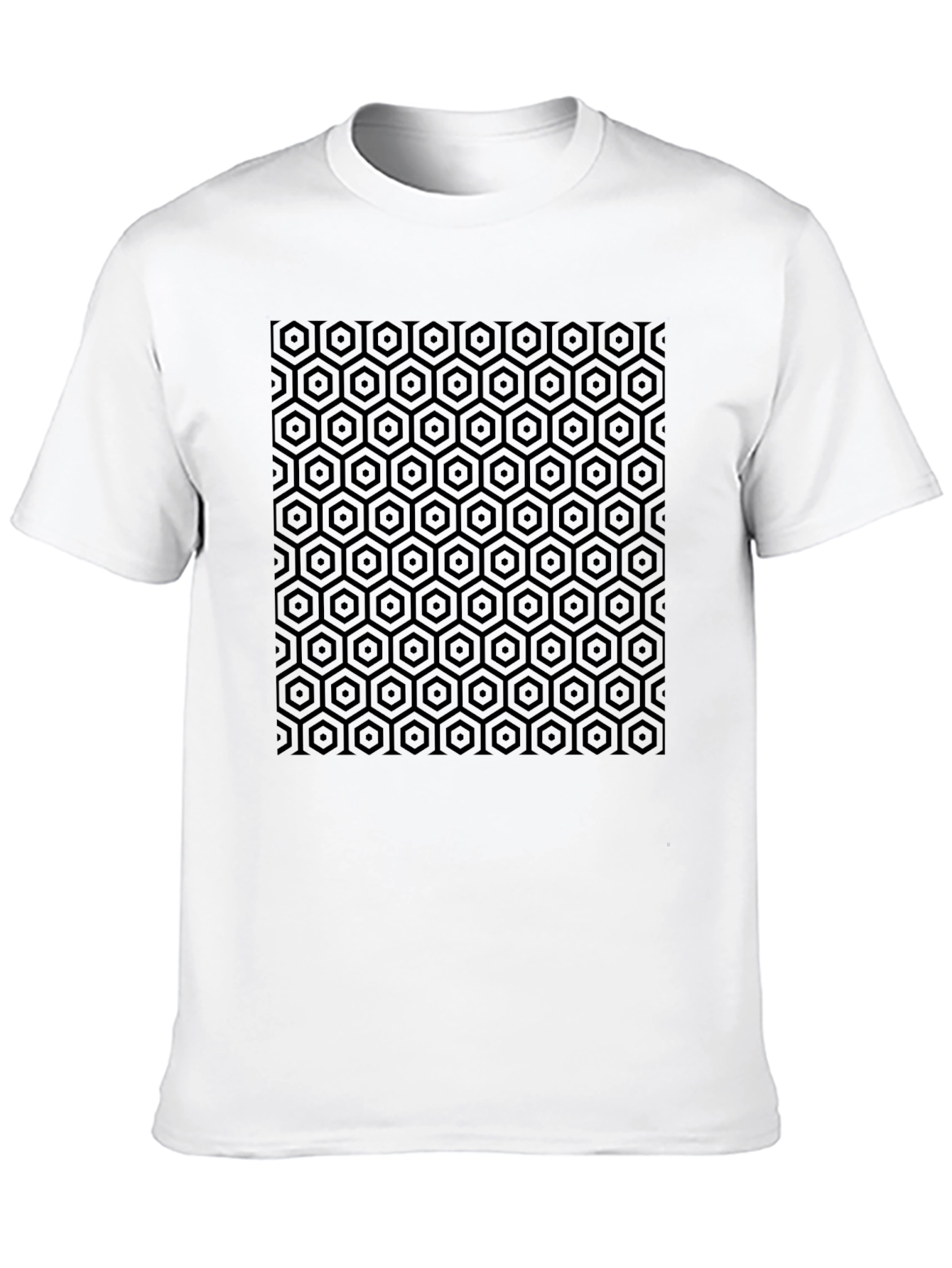 Geometric Hexagon Pattern Black T-Shirt