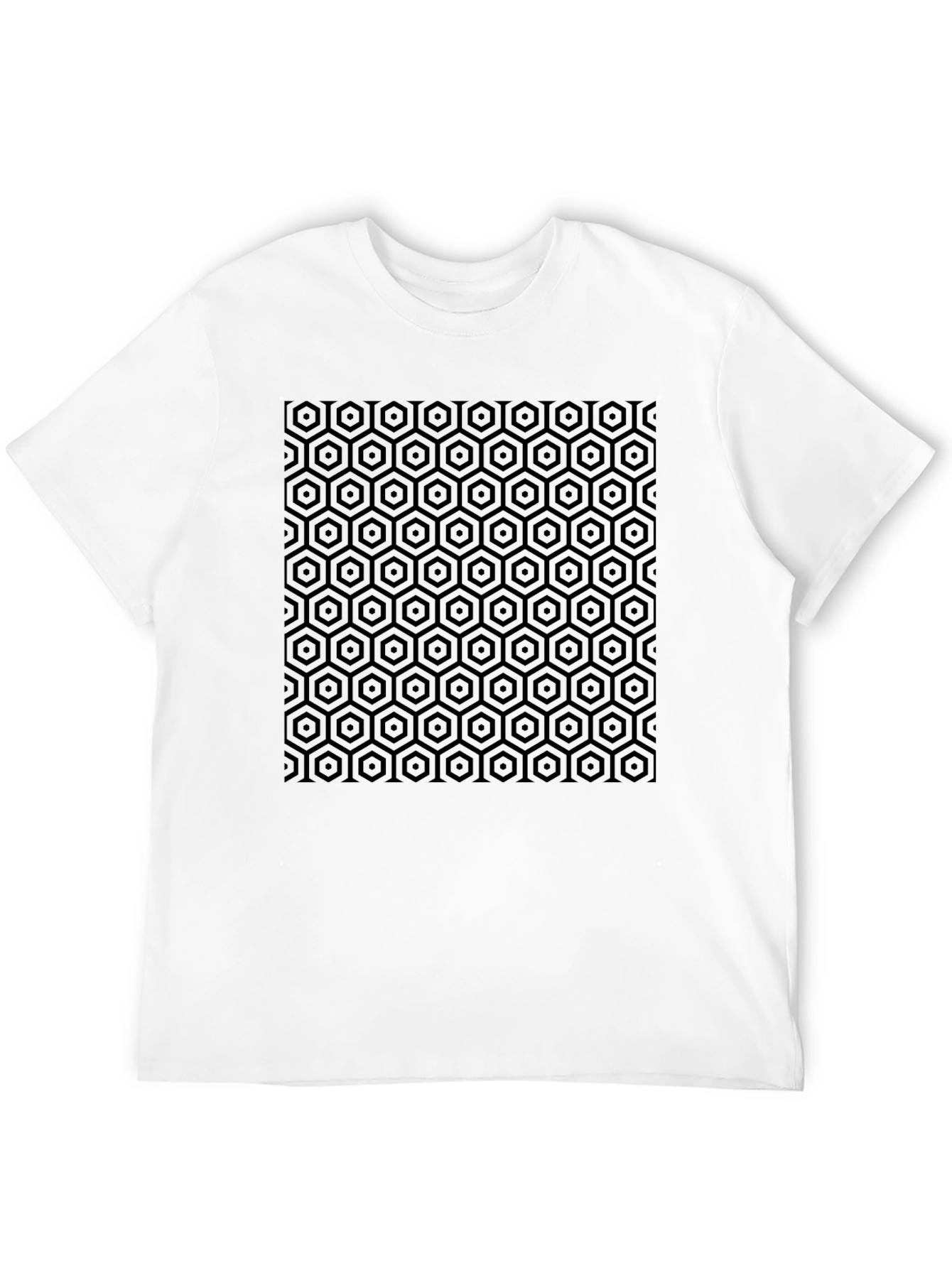 Geometric Hexagon Pattern Black T-Shirt