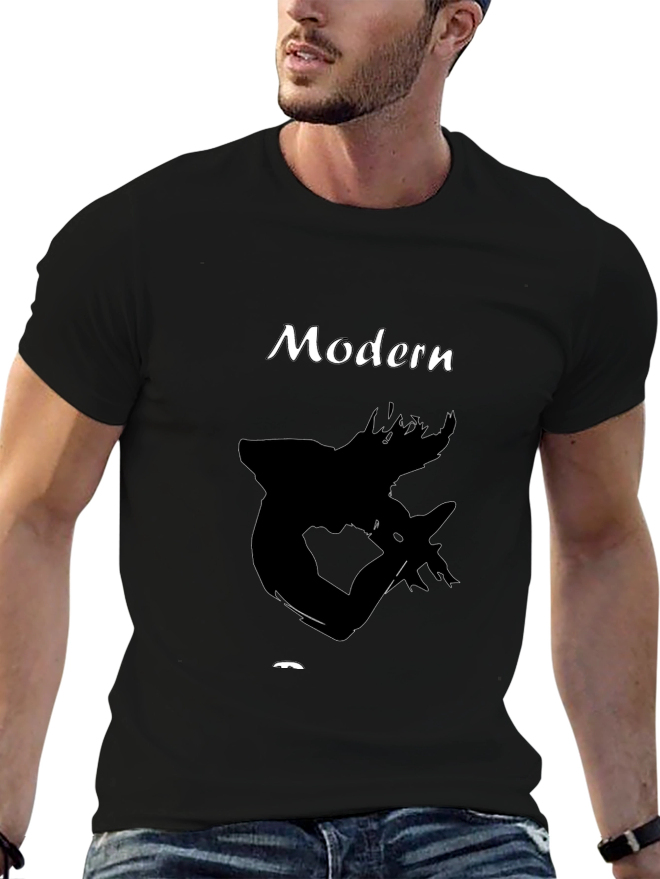 Modern Graphic Print Black T-Shirt