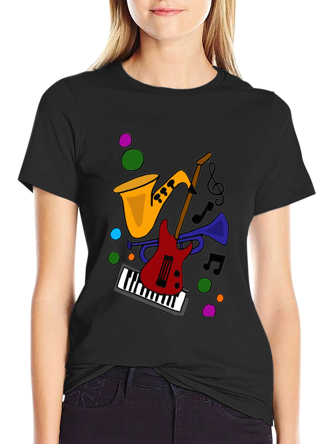 Music Instrument Graphic Black T-Shirt