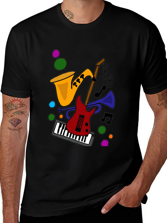 Music Instrument Graphic Black T-Shirt