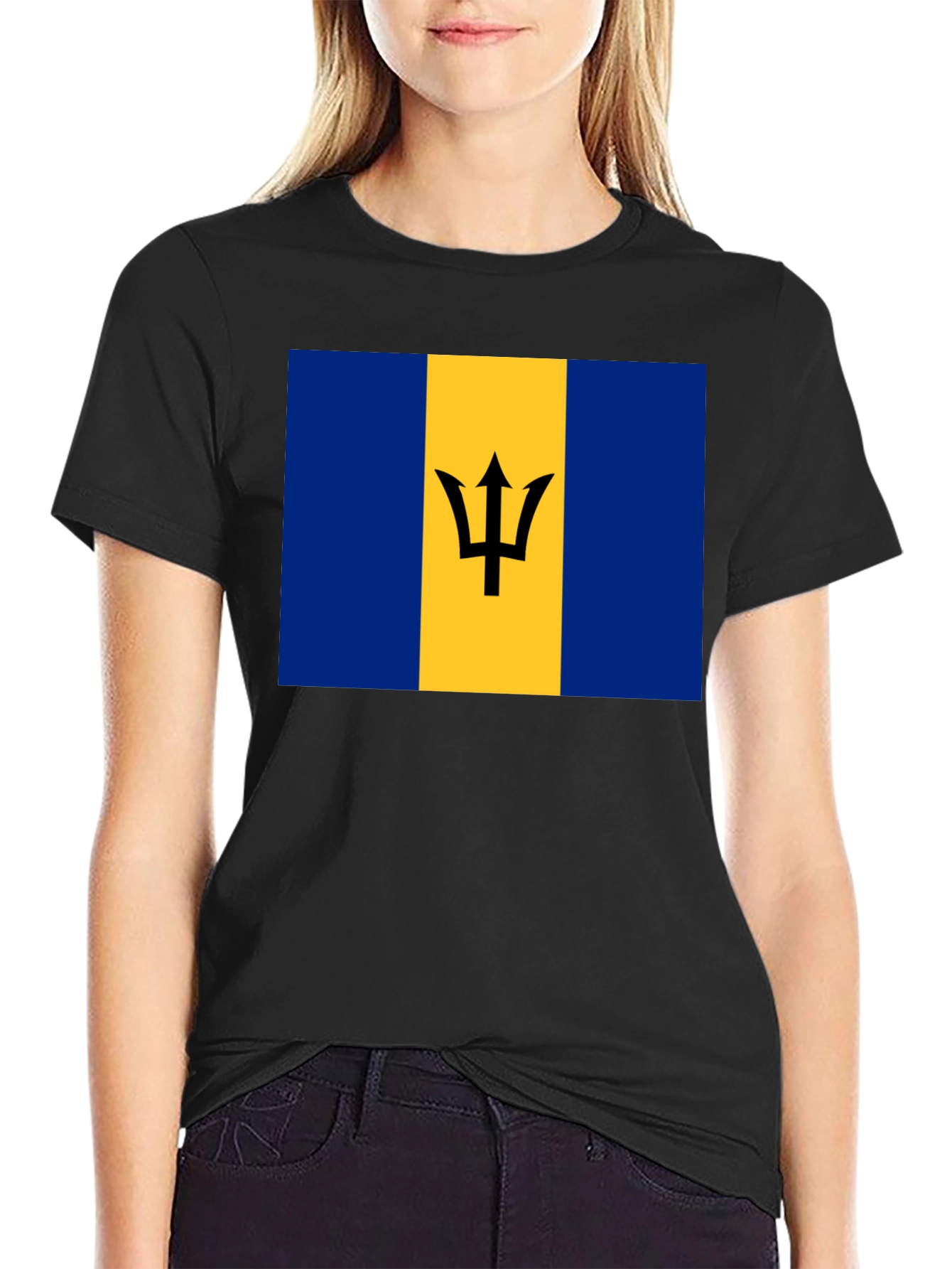 Barbados Flag Graphic Tee - Black Cotton T-Shirt