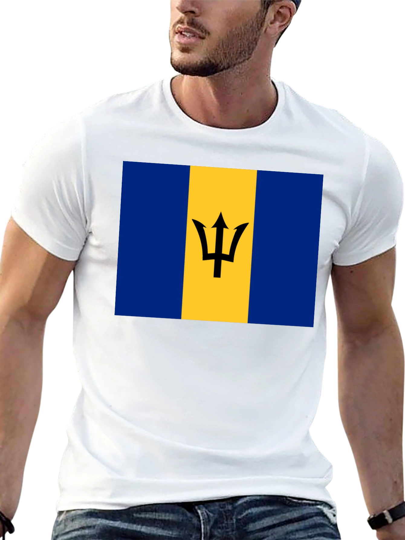 Barbados Flag Graphic Tee - Black Cotton T-Shirt
