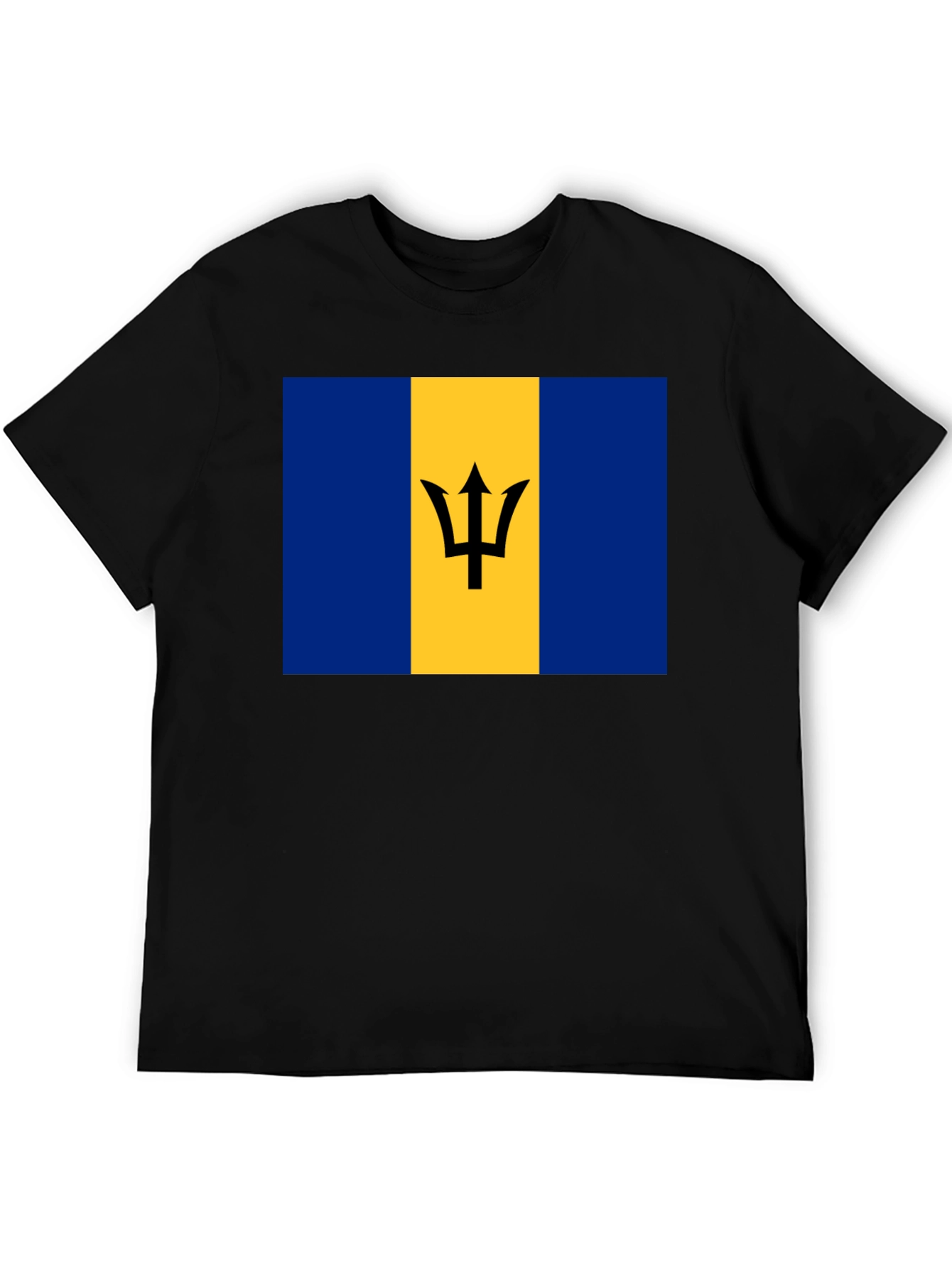 Barbados Flag Graphic Tee - Black Cotton T-Shirt
