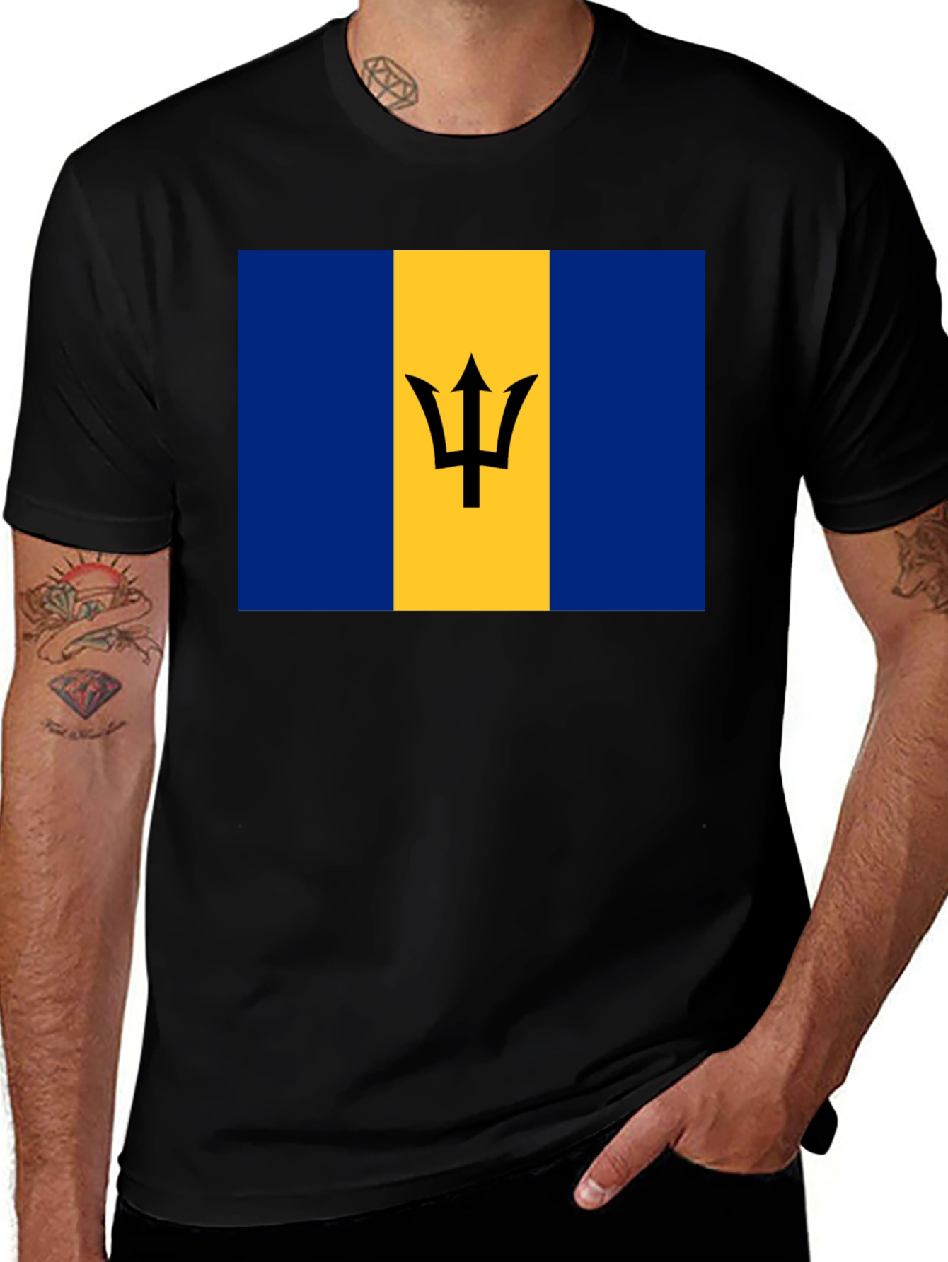 Barbados Flag Graphic Tee - Black Cotton T-Shirt