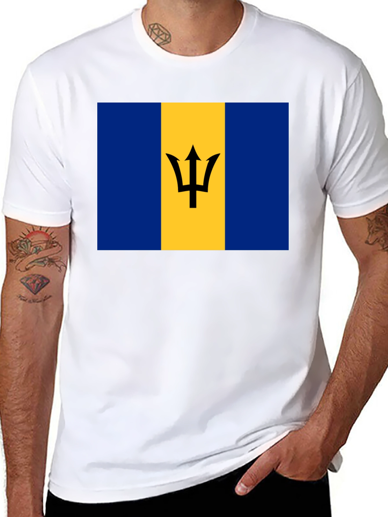 Barbados Flag Graphic Tee - Black Cotton T-Shirt