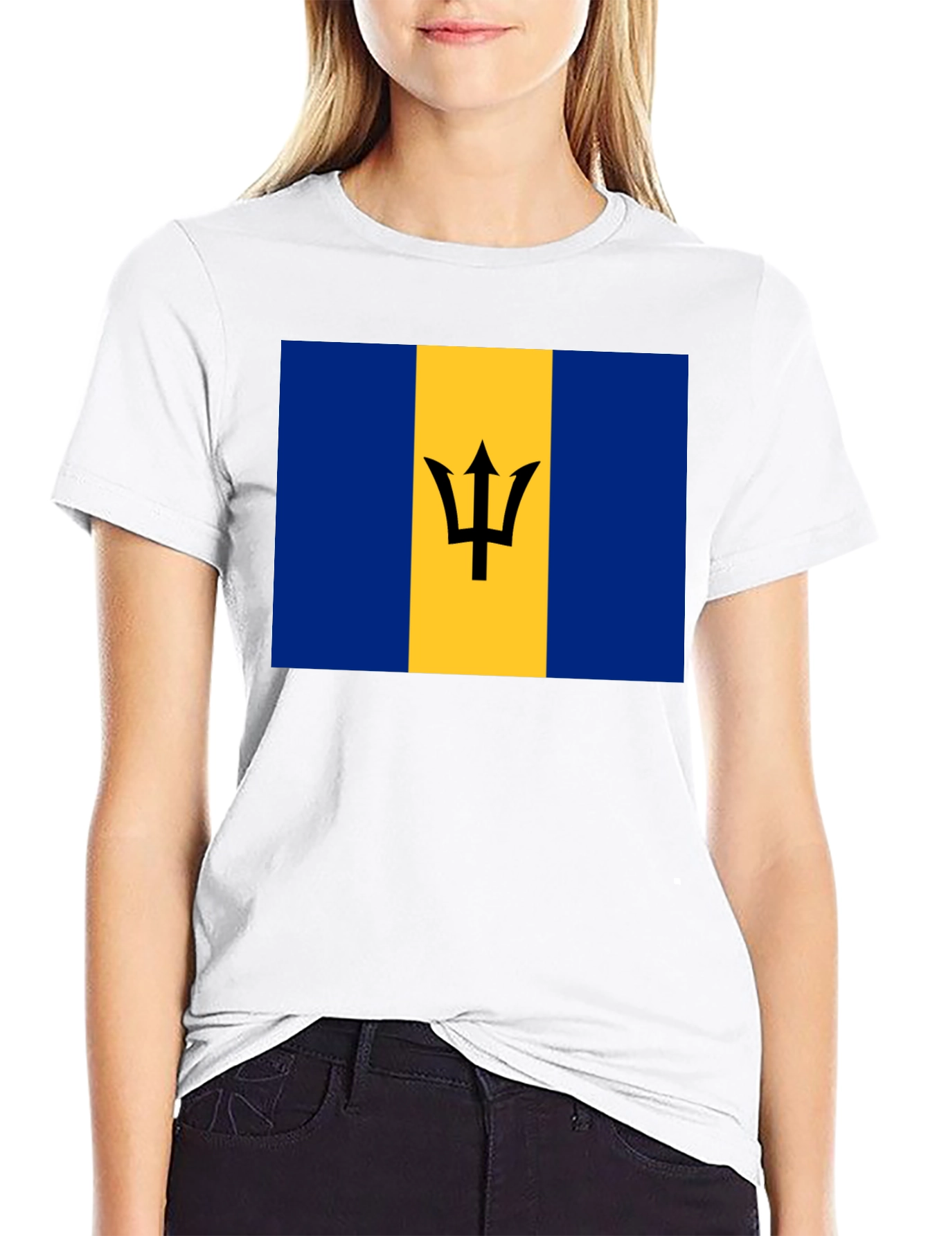 Barbados Flag Graphic Tee - Black Cotton T-Shirt