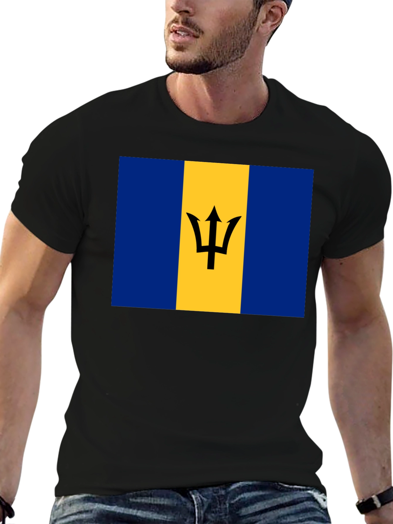 Barbados Flag Graphic Tee - Black Cotton T-Shirt