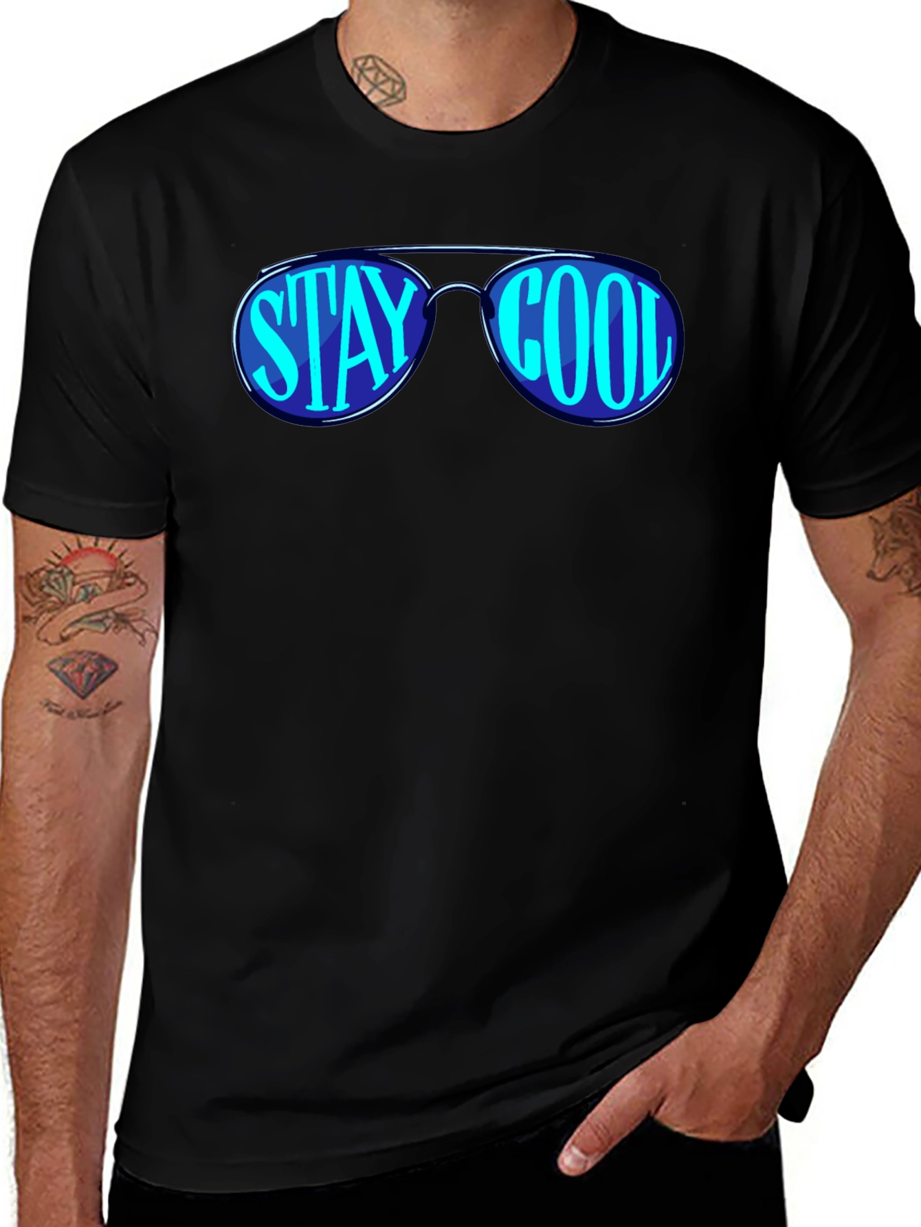 Stay Cool Sunglasses Graphic Black T-Shirt