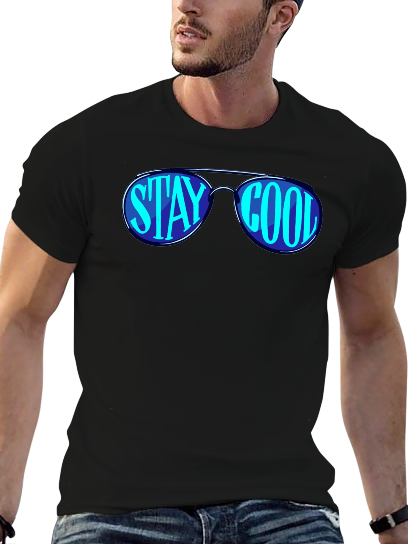 Stay Cool Sunglasses Graphic Black T-Shirt