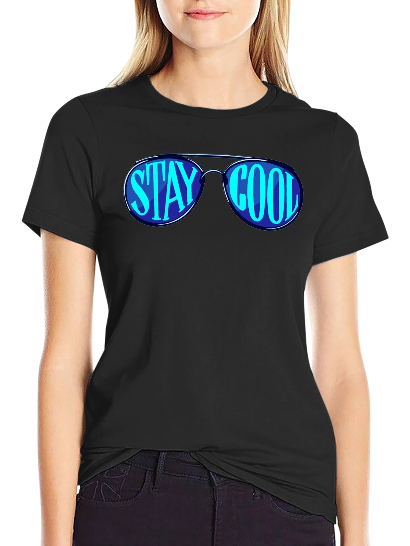 Stay Cool Sunglasses Graphic Black T-Shirt