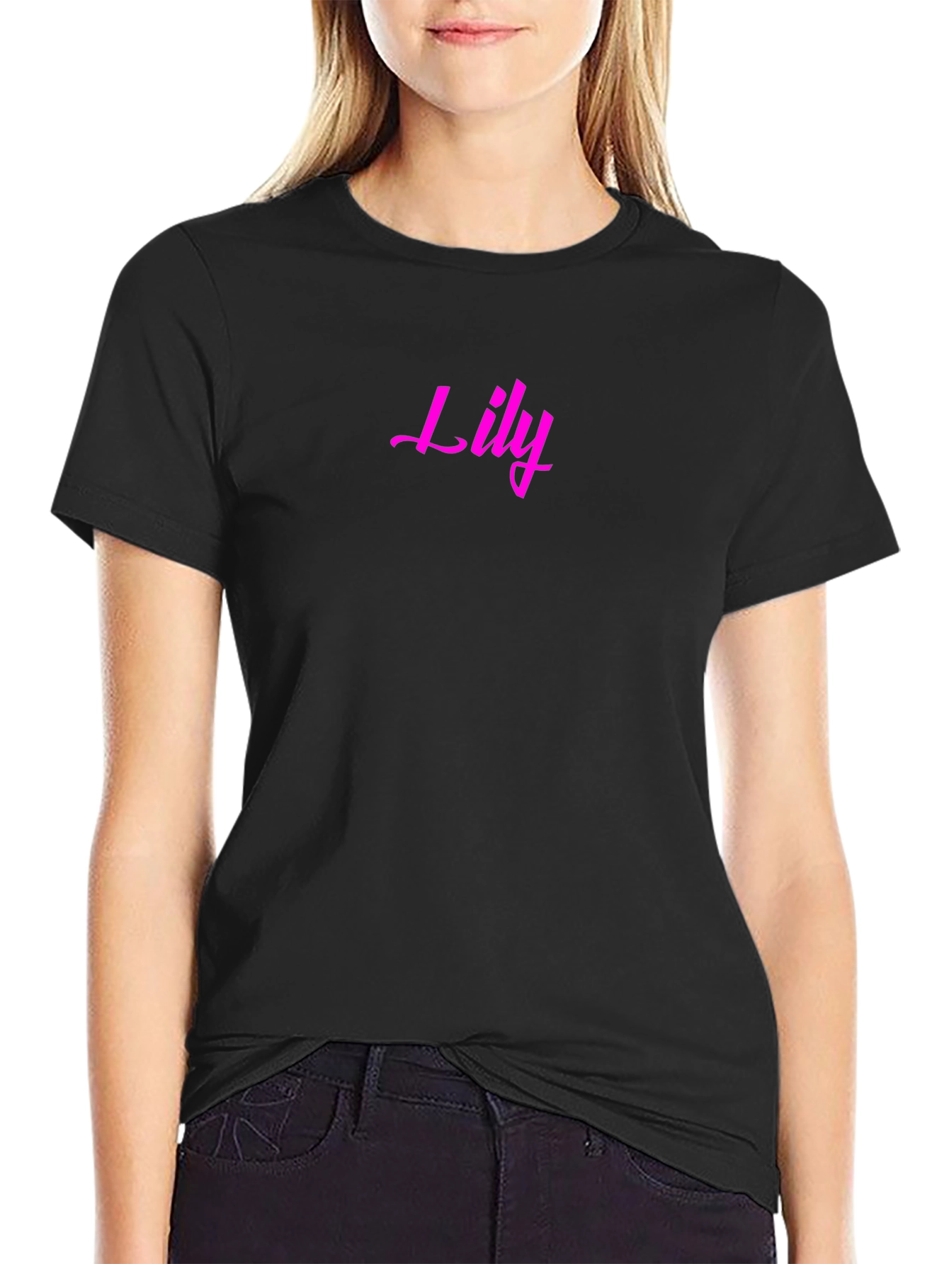 Lily Pink Text Black T-Shirt