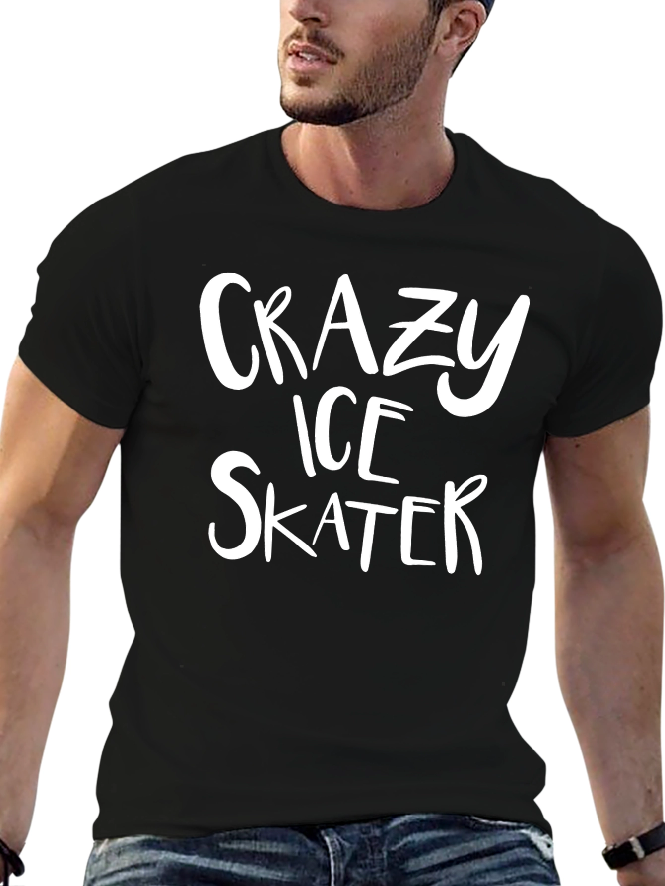 Crazy Ice Skater Black Cotton T-Shirt