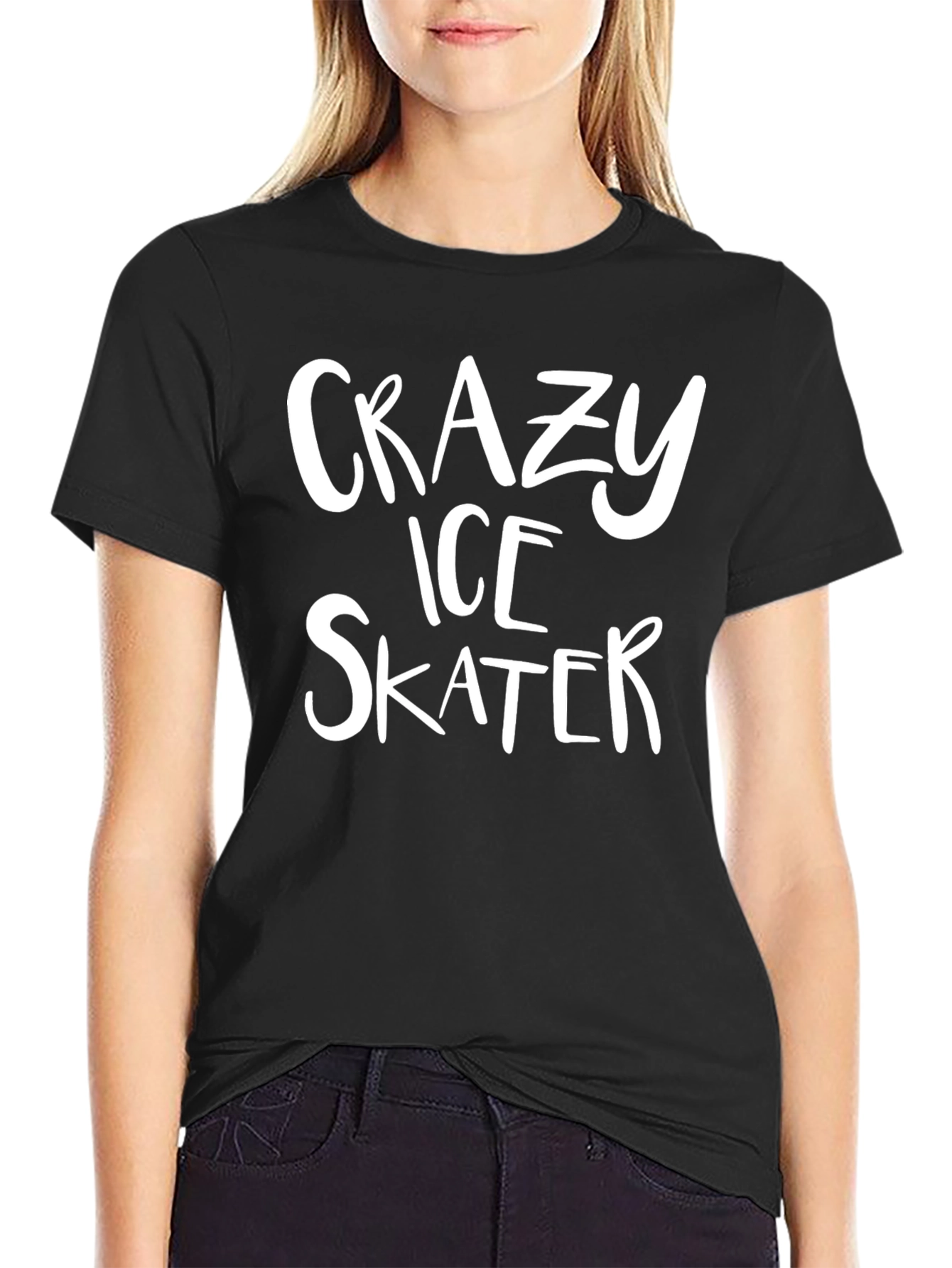 Crazy Ice Skater Black Cotton T-Shirt