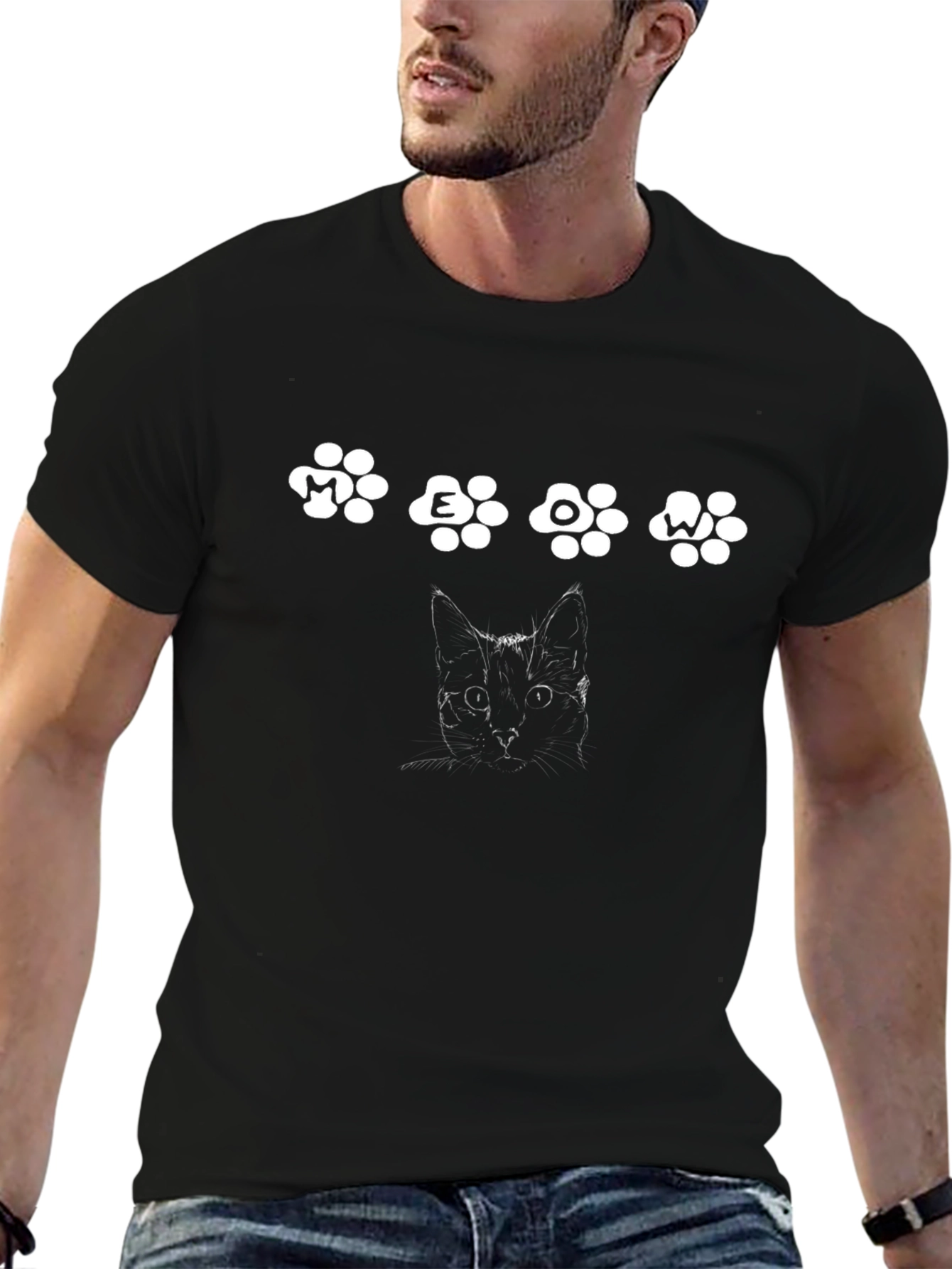 Meow Cat Paw Print Graphic T-Shirt