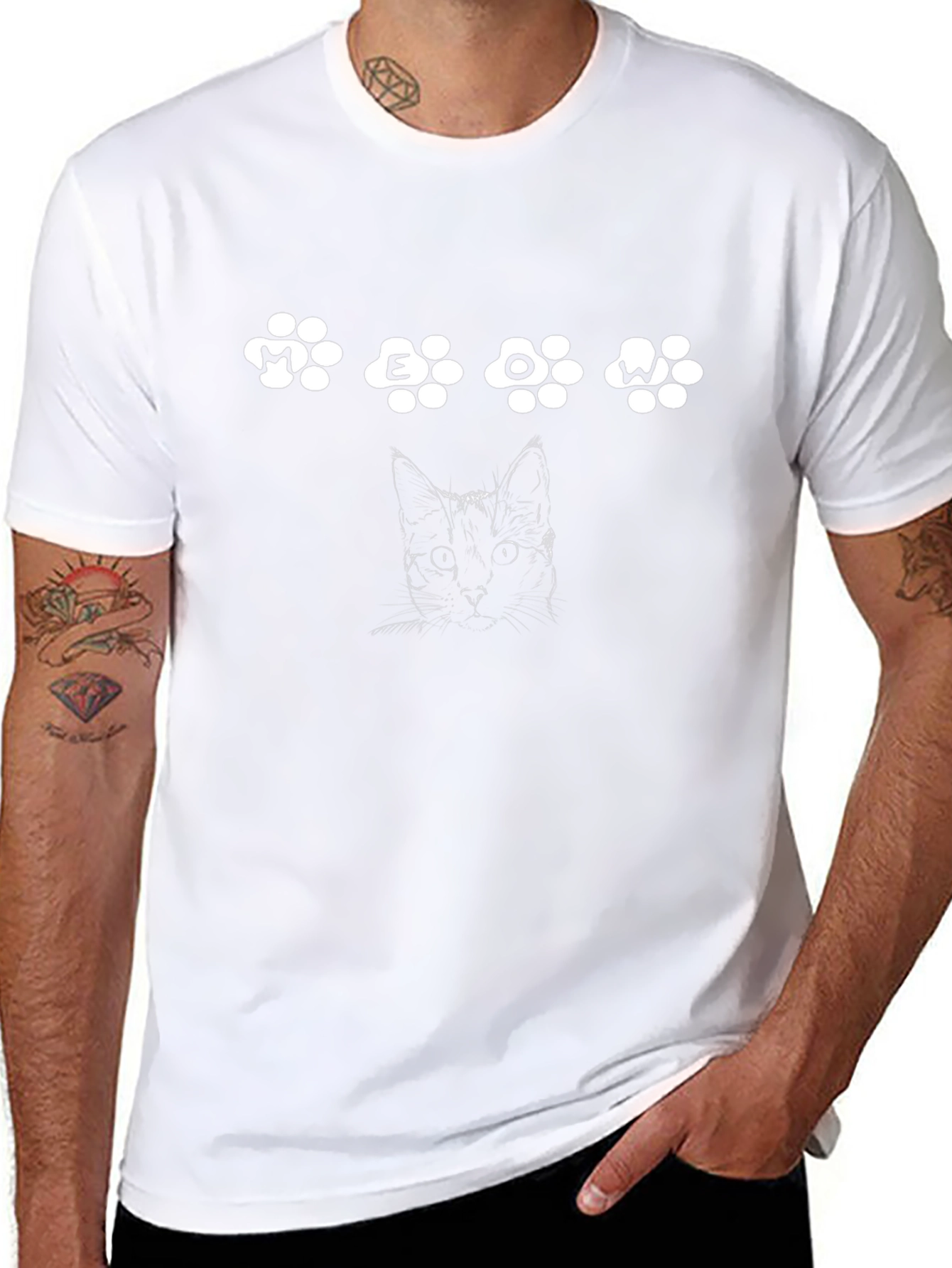 Meow Cat Paw Print Graphic T-Shirt