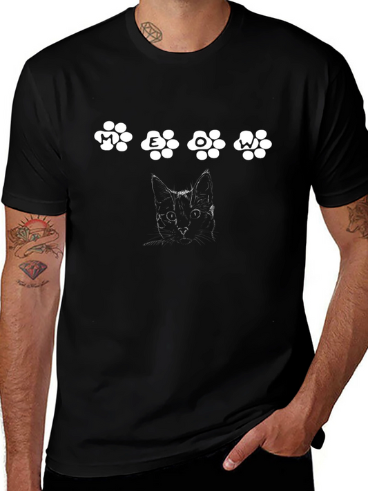 Meow Cat Paw Print Graphic T-Shirt