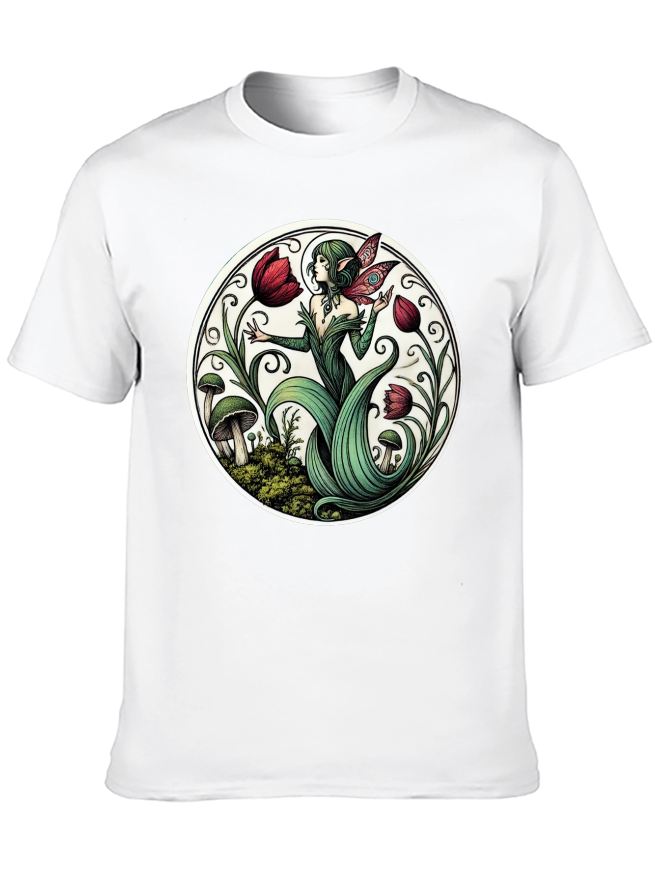 Enchanting Fairy Tulip Garden Black T-Shirt