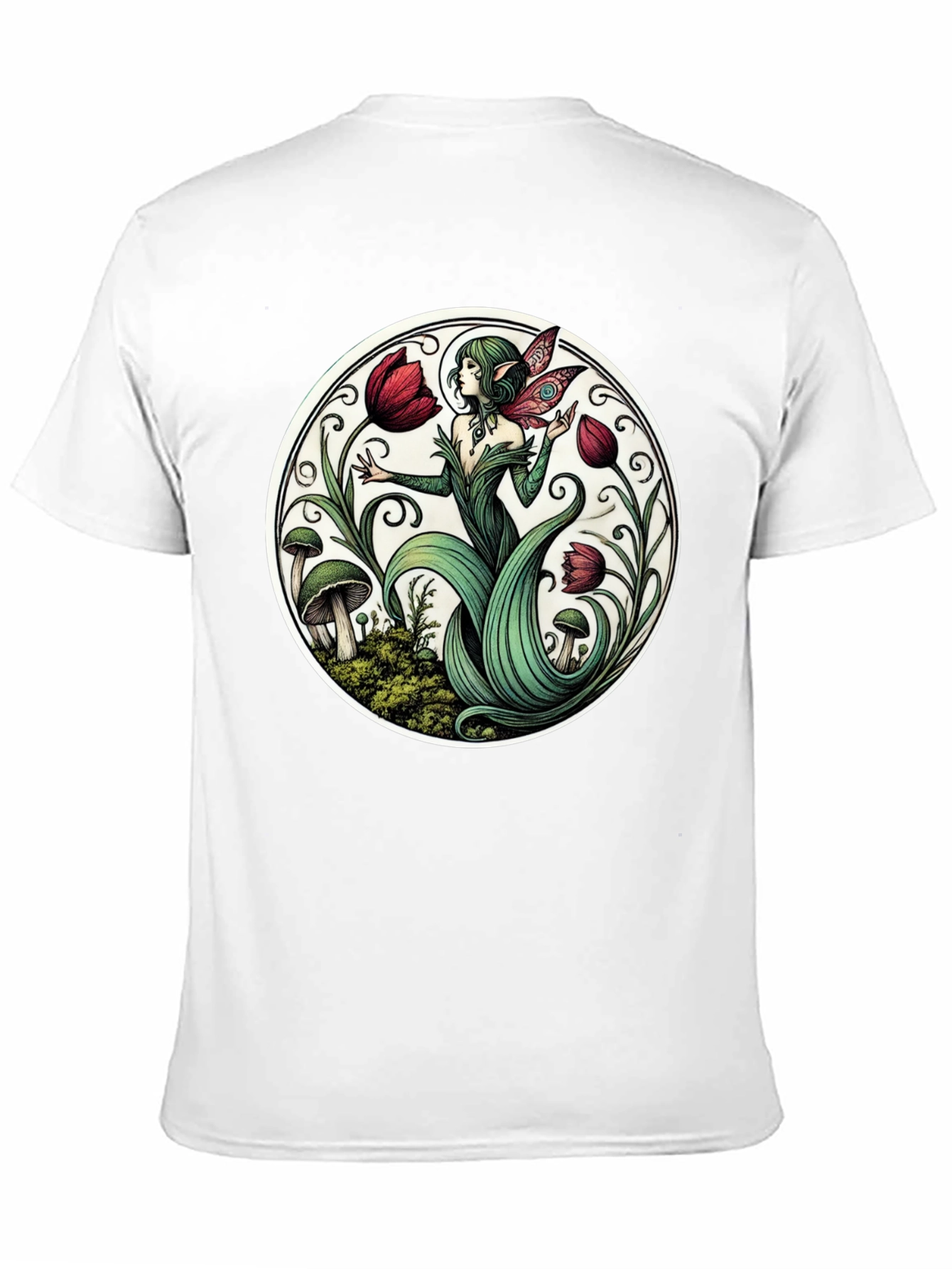 Enchanting Fairy Tulip Garden Black T-Shirt