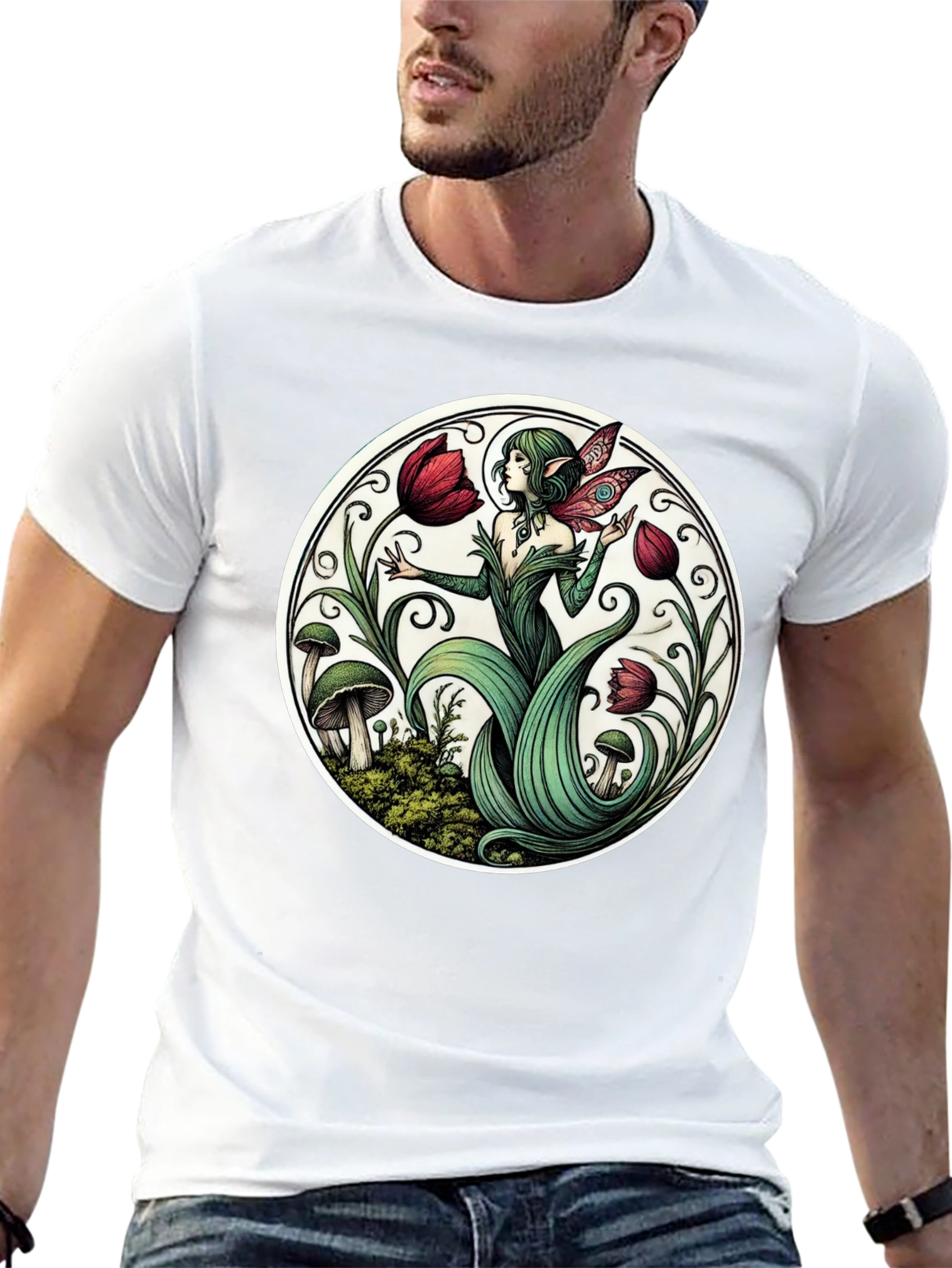 Enchanting Fairy Tulip Garden Black T-Shirt