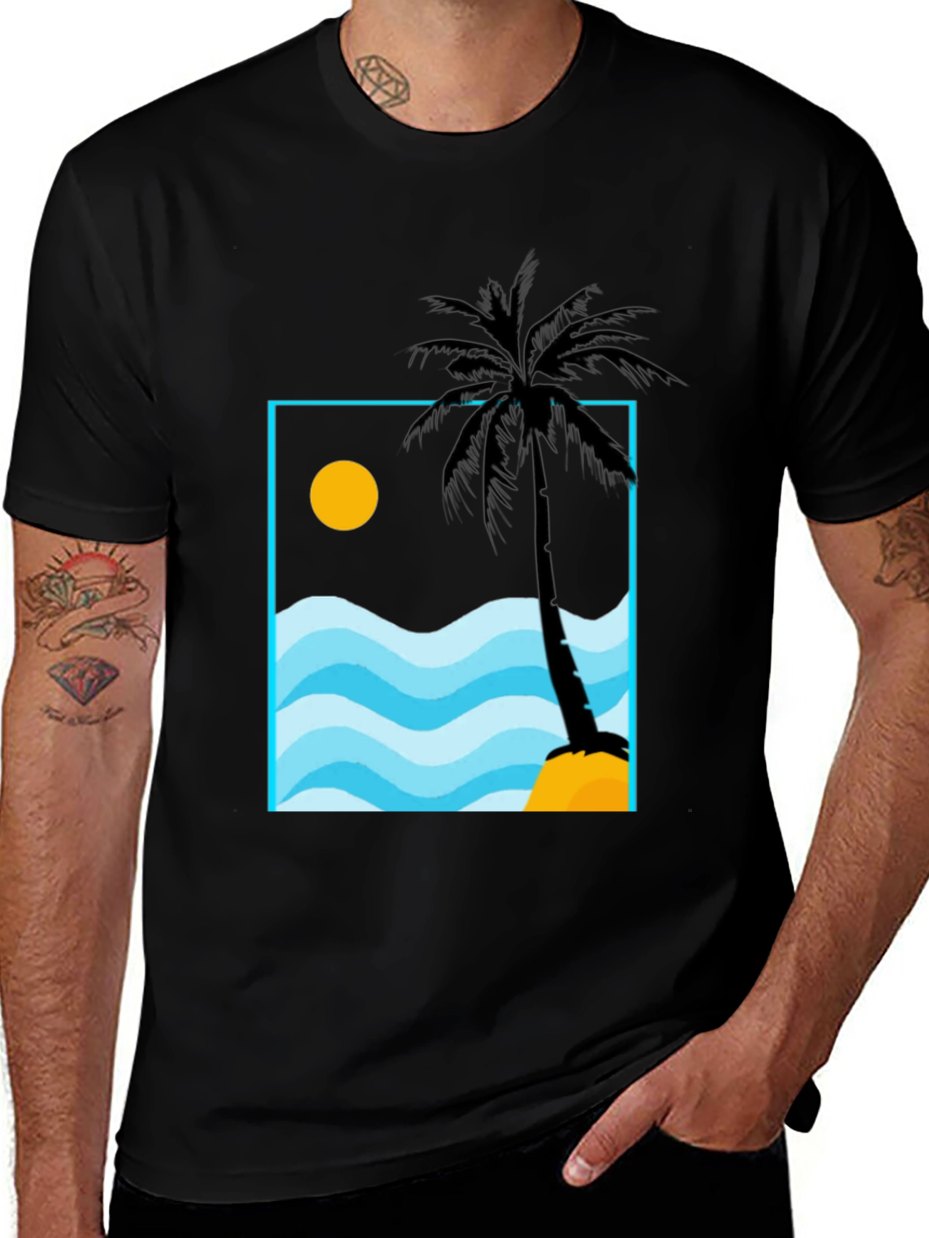 Palm Tree Beach Graphic Tee - Black