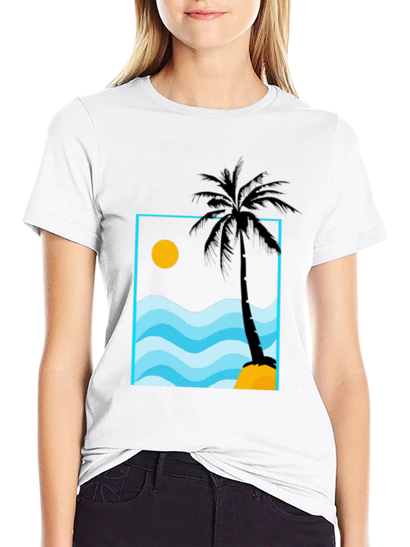 Palm Tree Beach Graphic Tee - Black