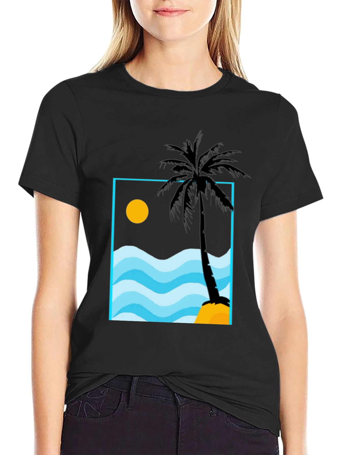 Palm Tree Beach Graphic Tee - Black