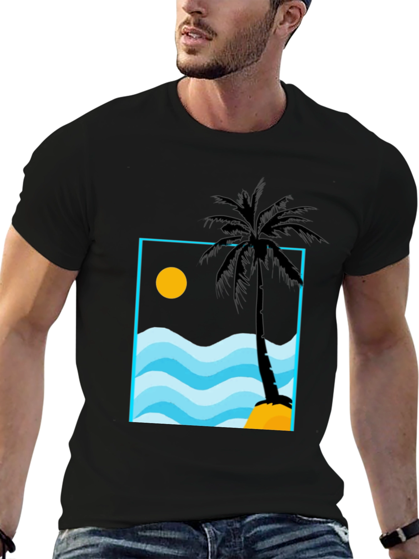 Palm Tree Beach Graphic Tee - Black