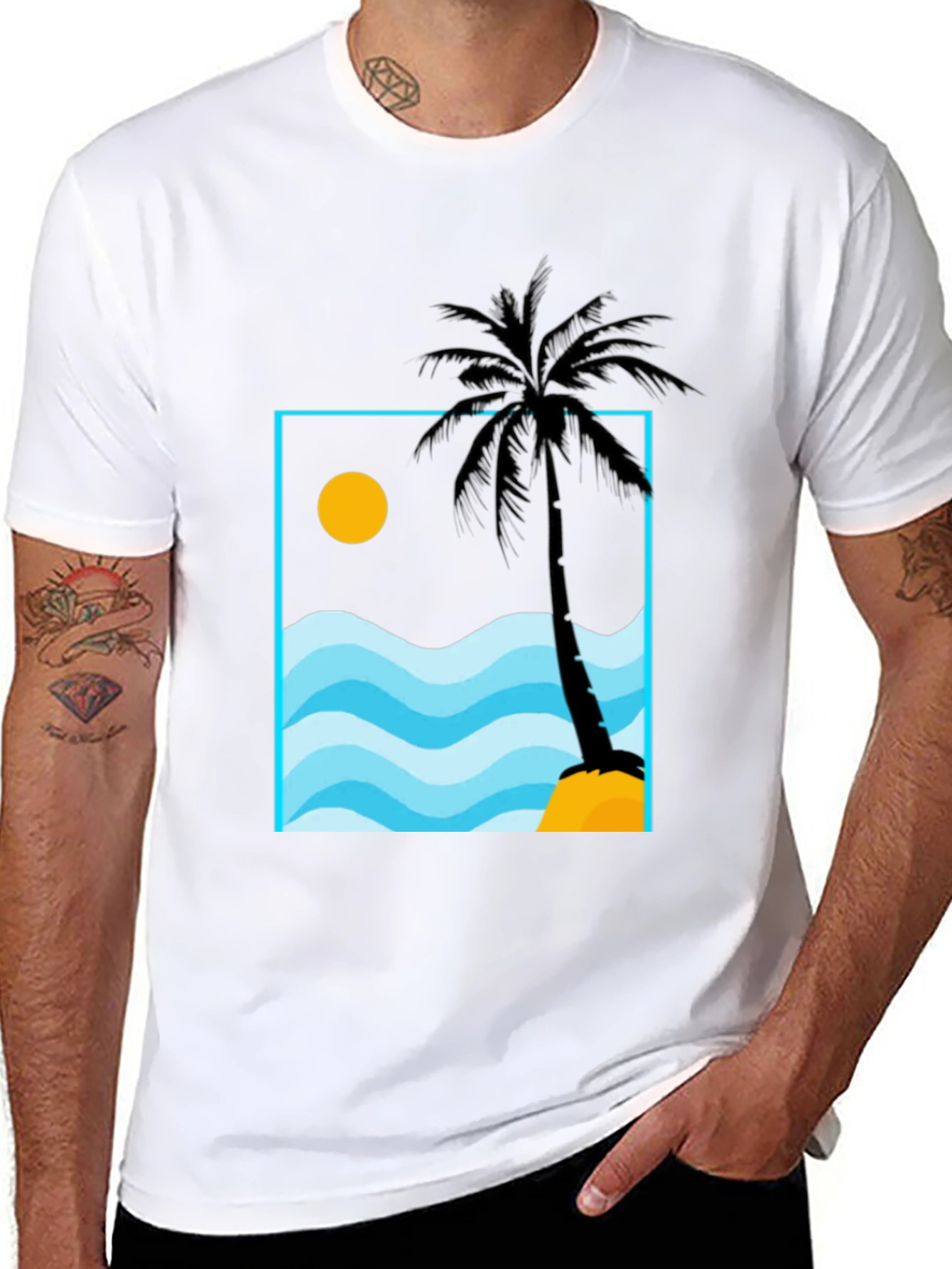Palm Tree Beach Graphic Tee - Black