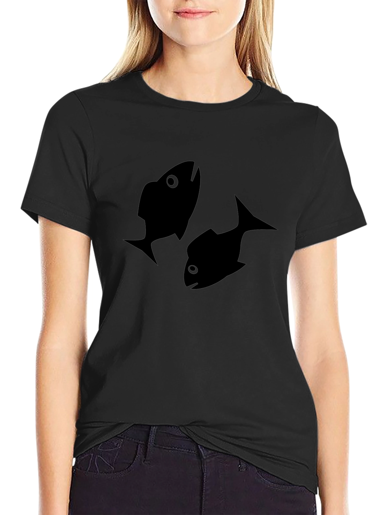 Black Fish Print T-Shirt