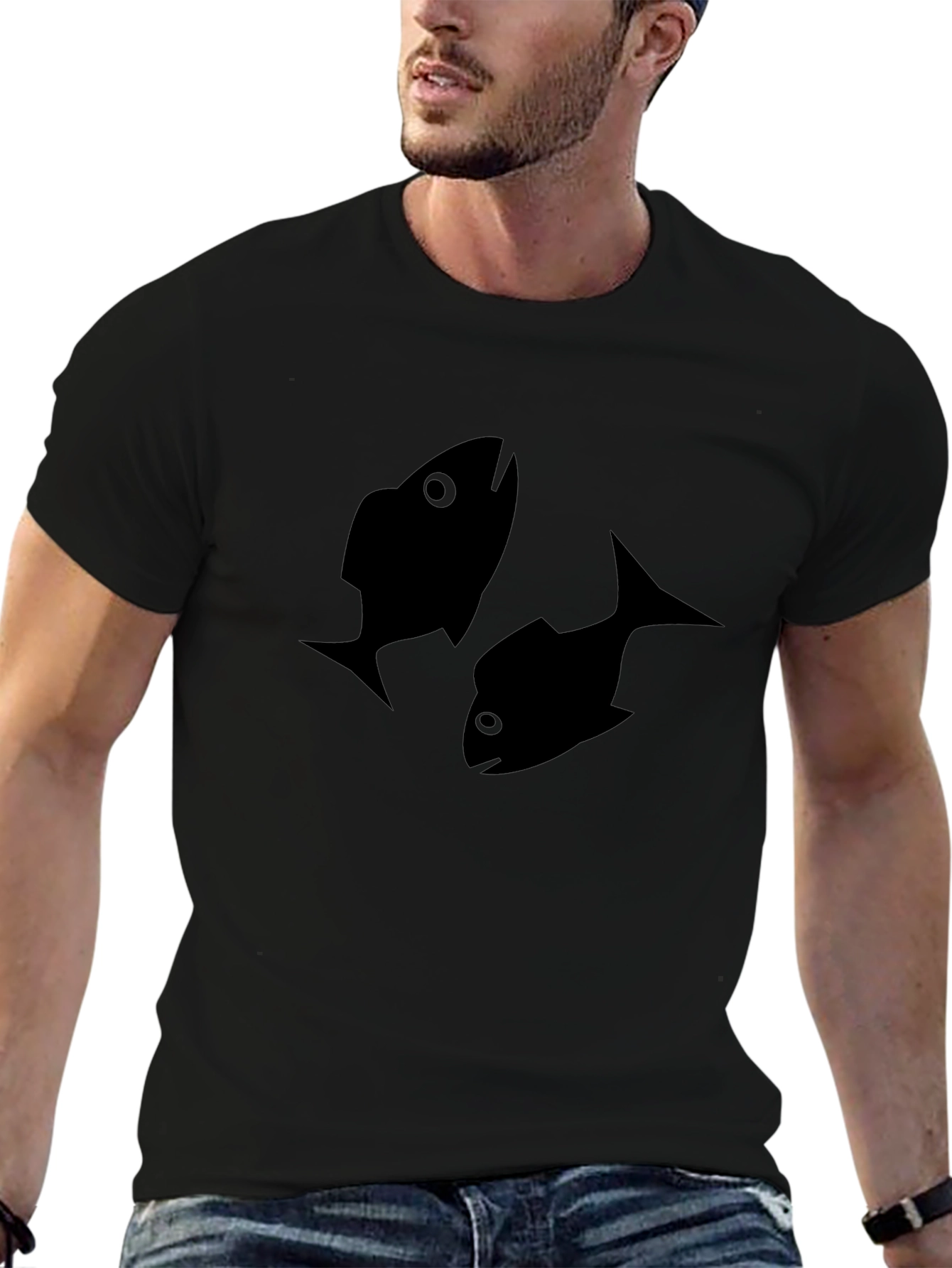 Black Fish Print T-Shirt
